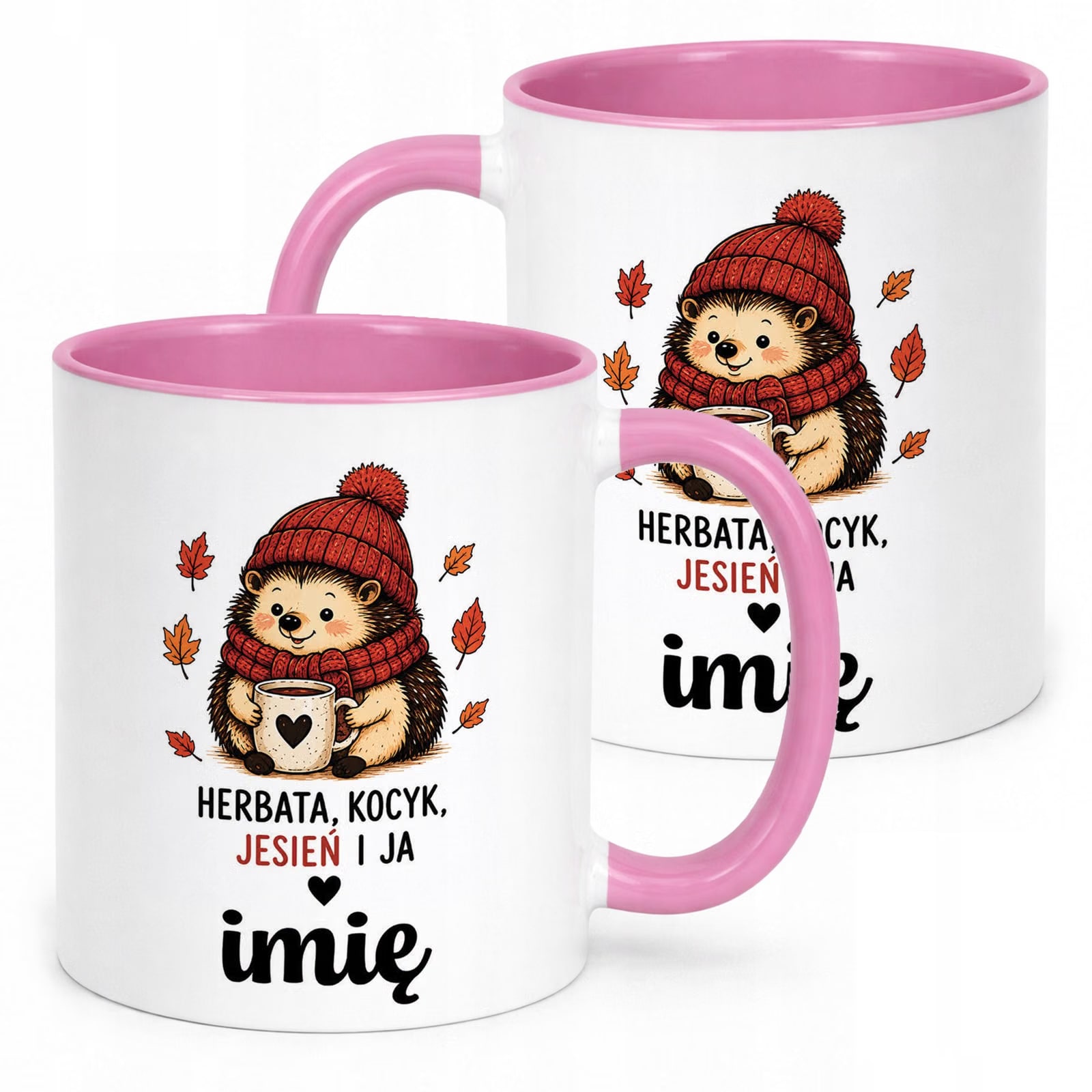 Różowy Kubek personalizowany z nadrukiem Jesienny Jesień Prezent Upominek