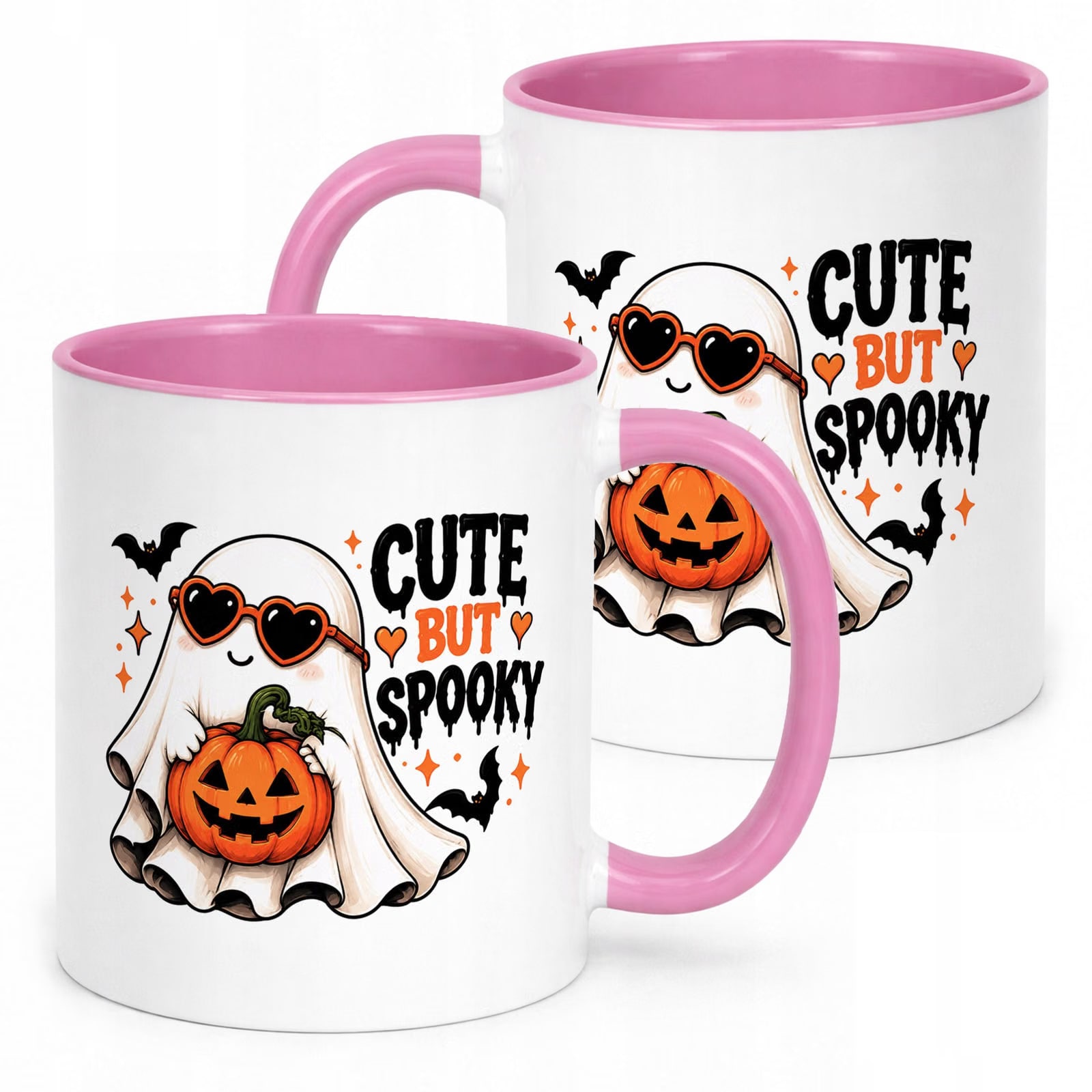 Kubek Różowy z Nadrukiem Halloween Jesień Duch Dynia Prezent Upominek