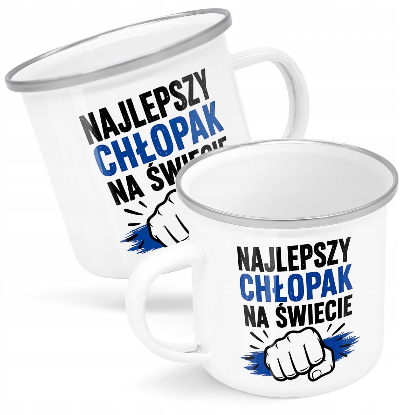 Kubek Emaliowany Dzień Chłopaka Mężczyzny z Nadrukiem Biały Metalowy