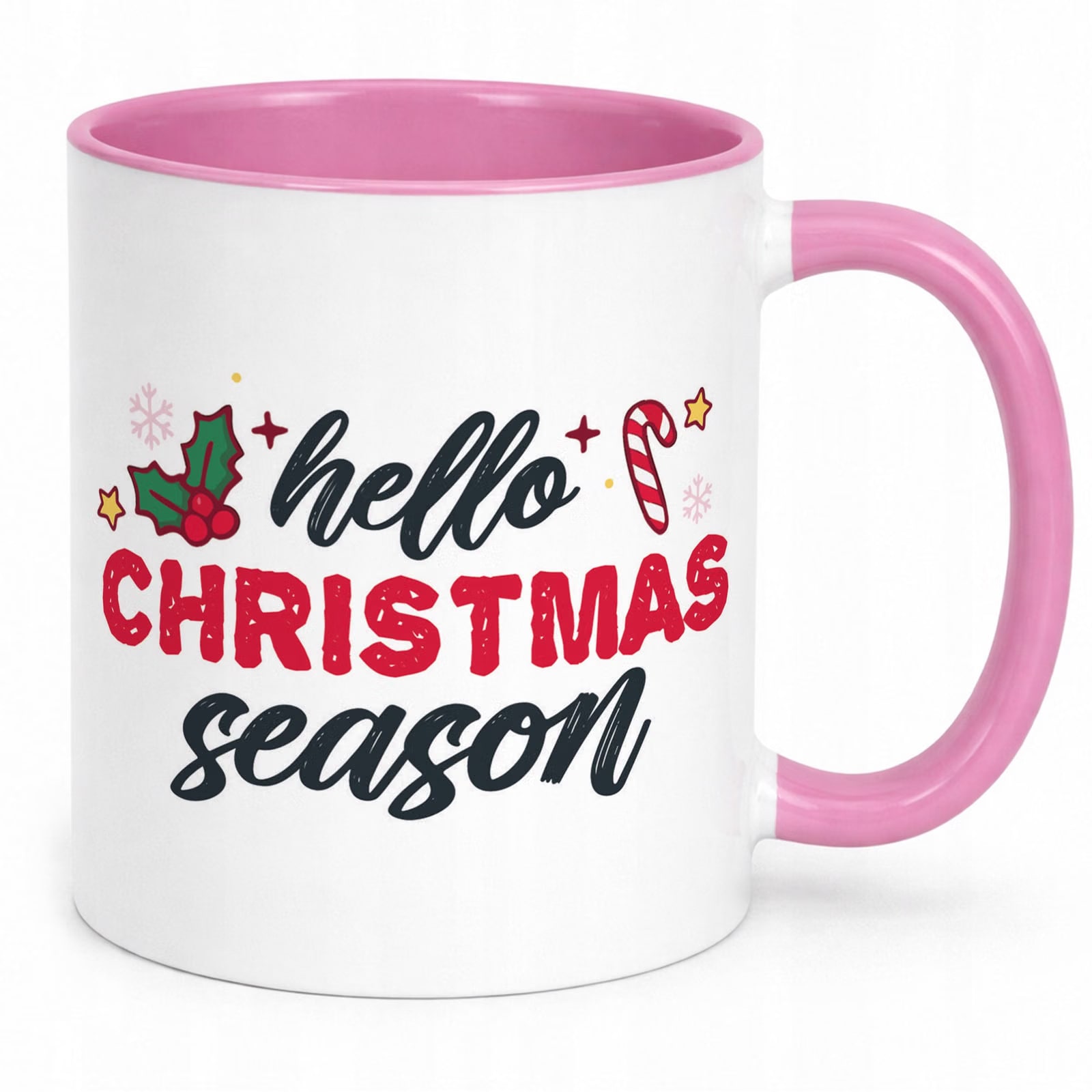 Kubek Różowy z Nadrukiem Boże Narodzenie Hello Christmas Season Prezent
