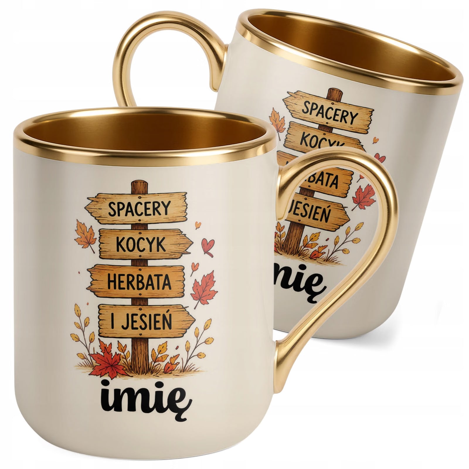 Kubek Personalizowany z nadrukiem Premium Złoty Ecru Jesienny Jesień