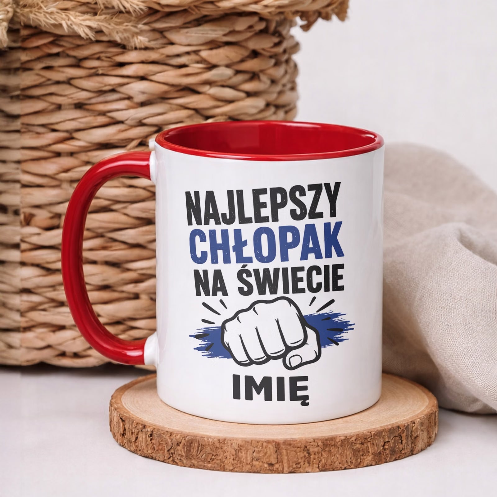 Czerwony Kubek personalizowany z nadrukiem Dzień Chłopaka Mężczyzny Prezent