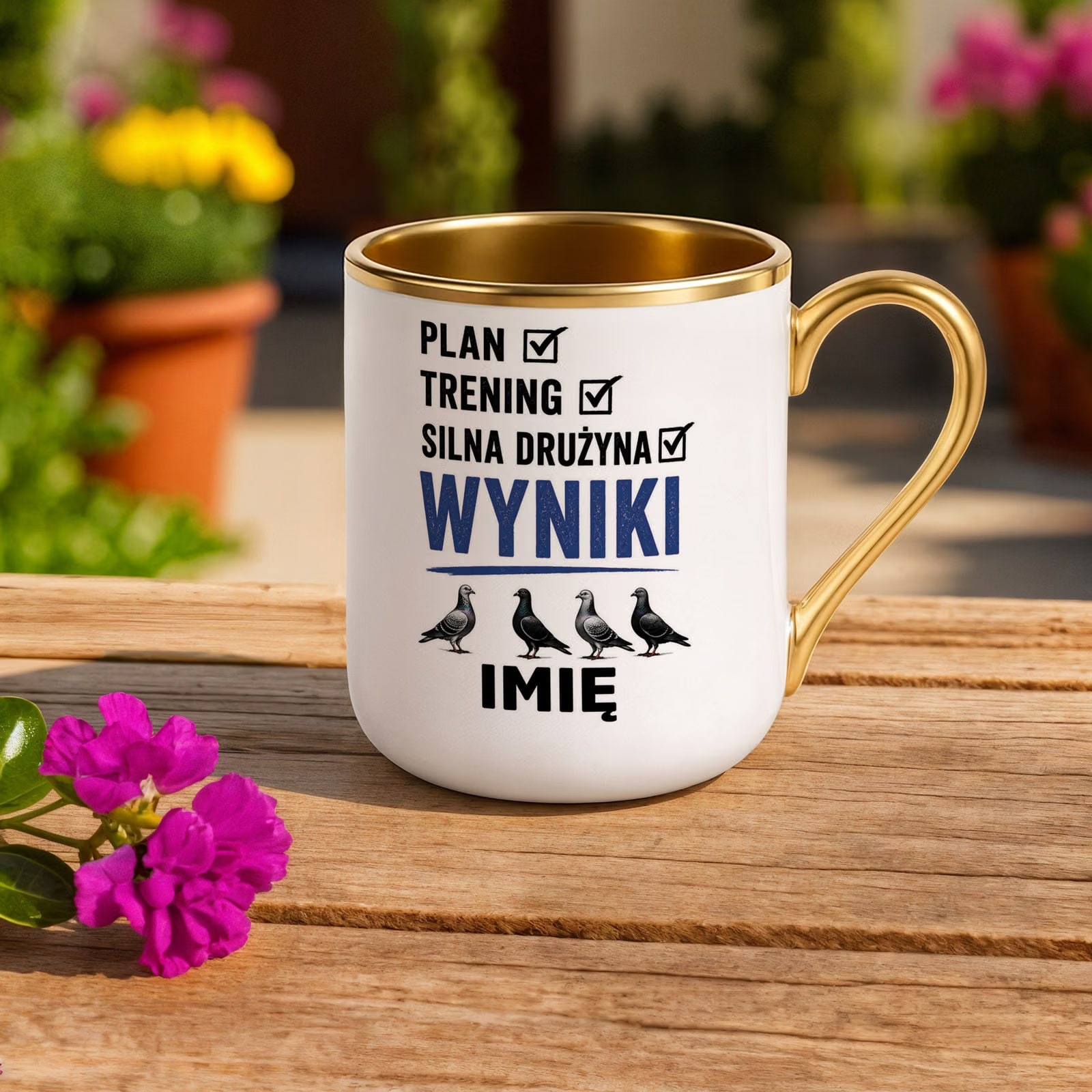 Kubek Personalizowany z nadrukiem Premium Złoty Dla Gołębiarza Prezent