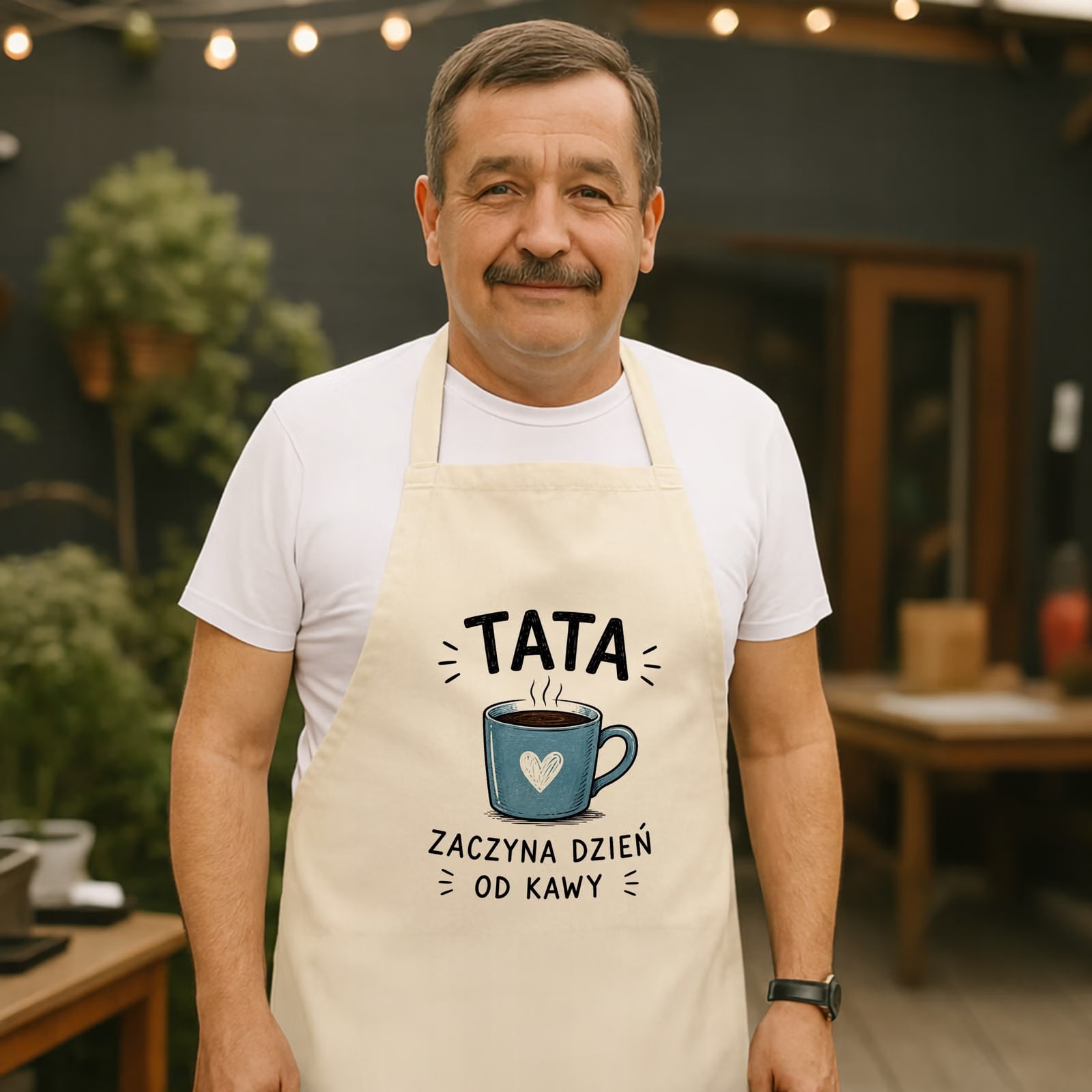 Fartuch kuchenny ecru dla taty prezent na Dzień Ojca miły upominek