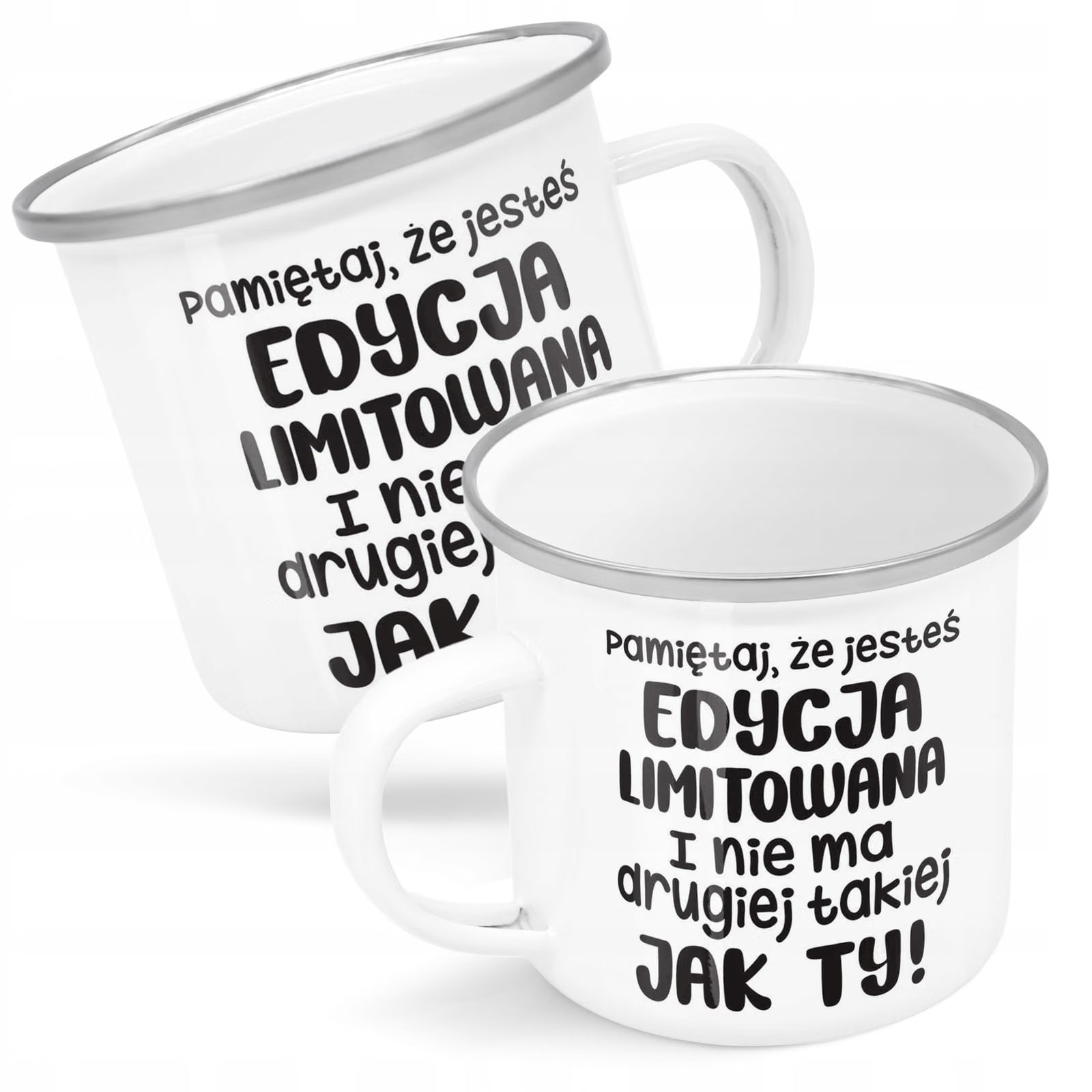 Kubek Emaliowany Jesteś Edycja Limitowana z Nadrukiem Biały Metalowy