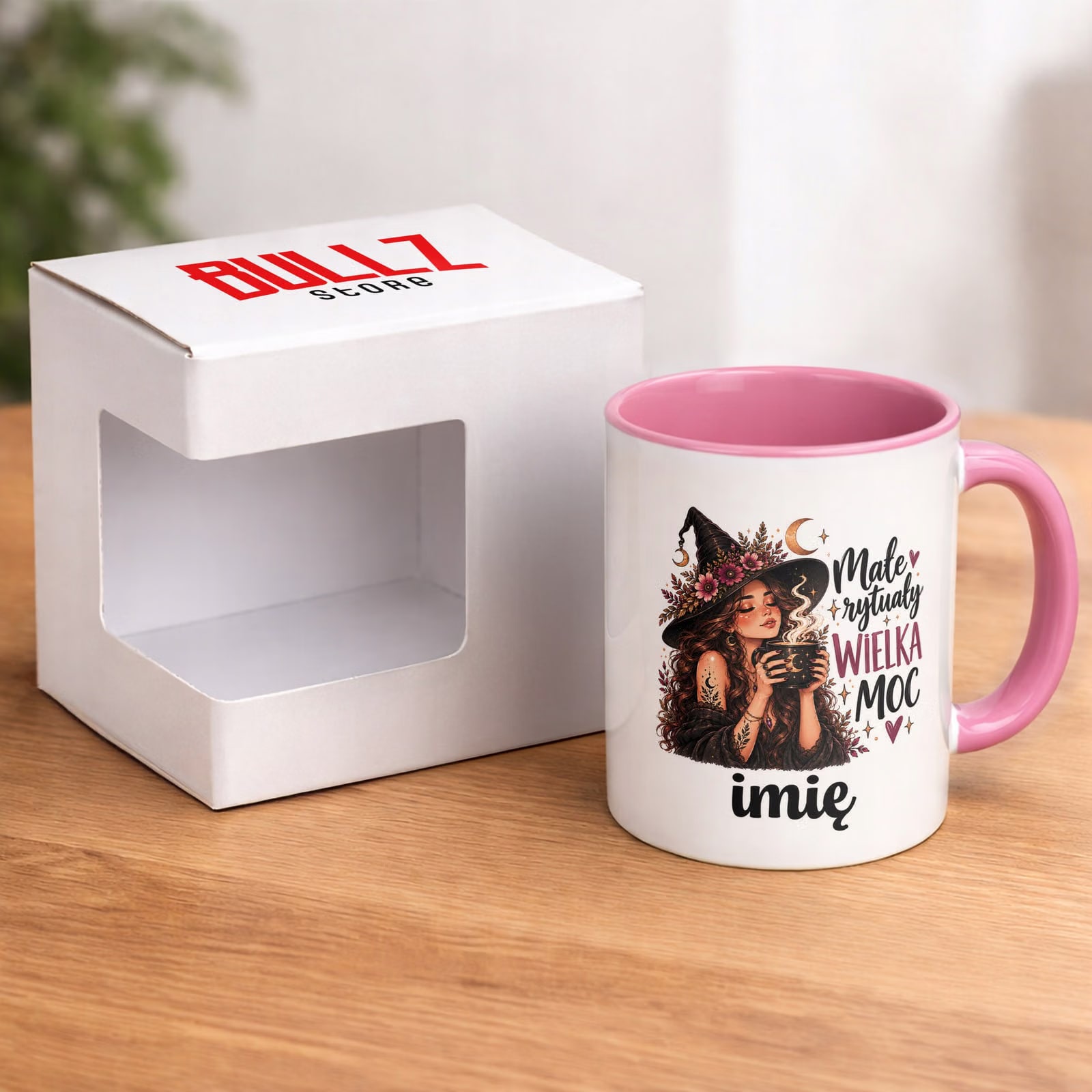 Kubek Różowy Personalizowany z Nadrukiem Dla Kobiet Czarownica Wiedźma