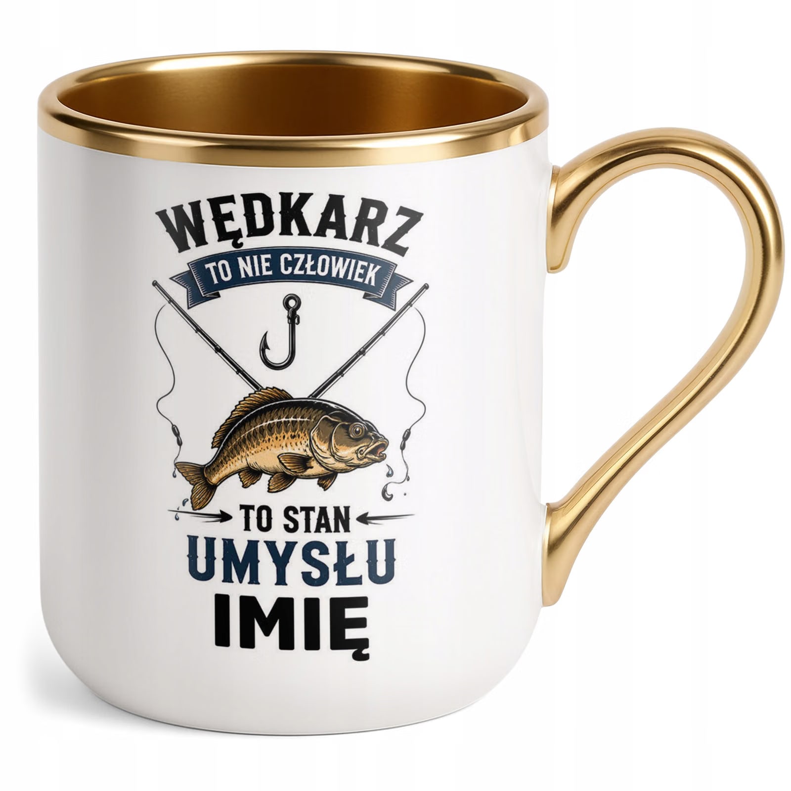 Kubek Personalizowany z nadrukiem Premium Złoty Dla Wędkarza Prezent