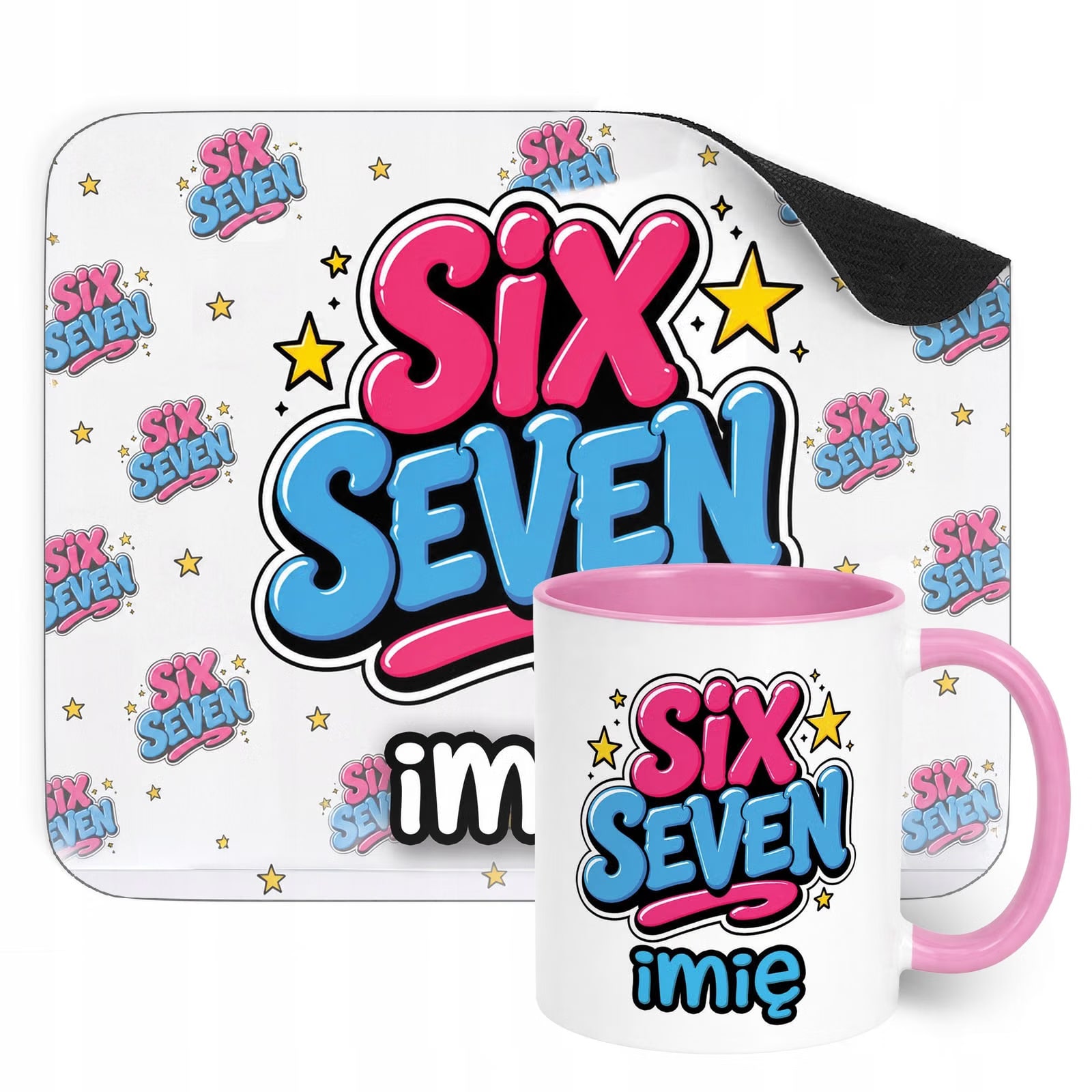 Zestaw personalizowany Kubek Różowy Podkładka pod mysz 67 Six Seven