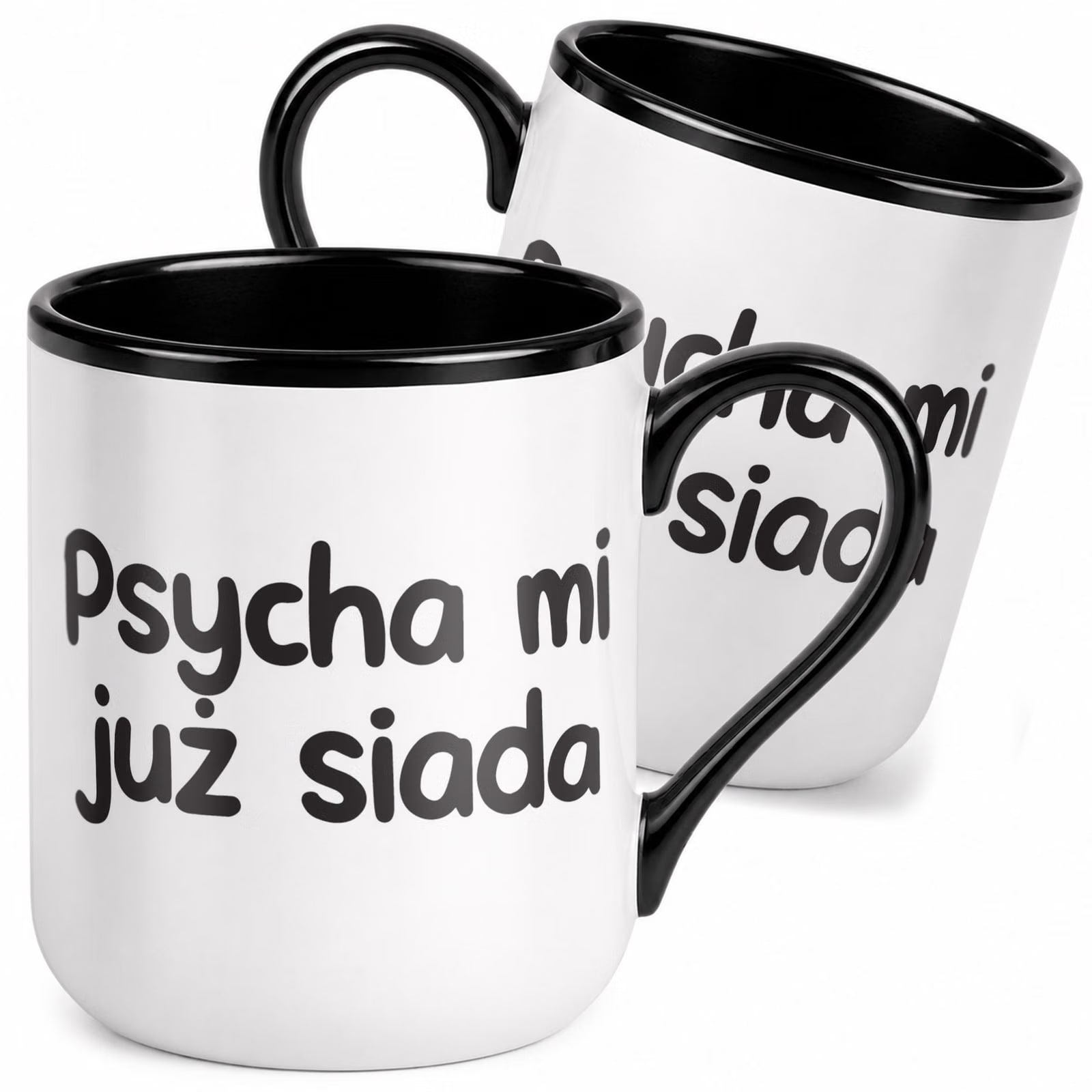 Kubek z nadrukiem Premium Czarny Psycha Mi Już Siada Upominek Prezent
