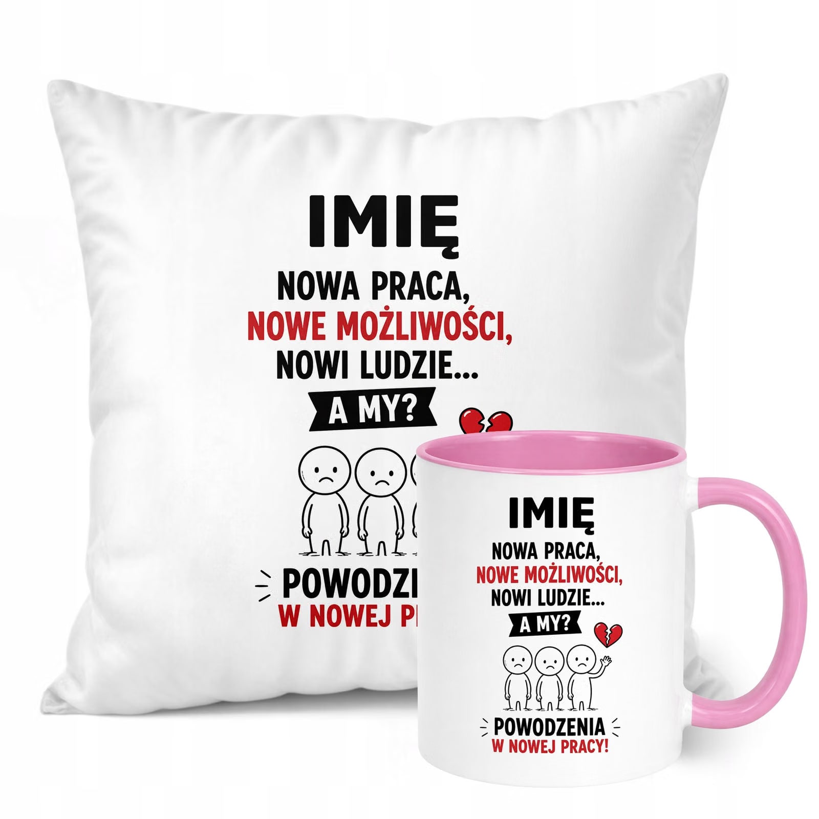 Zestaw Personalizowany Kubek Różowy Poduszka Odejście z Pracy Prezent