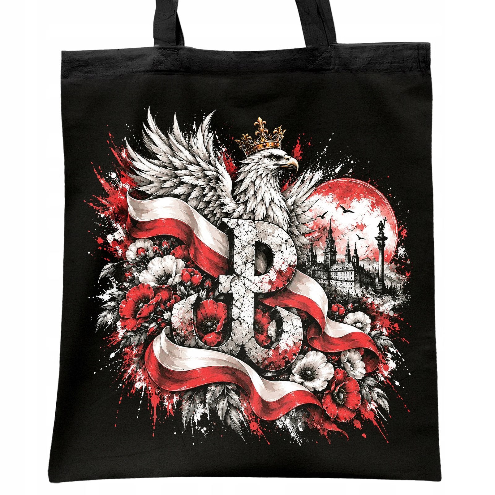 Torba shopper czarna patriotyczna święto niepodległości z nadrukiem