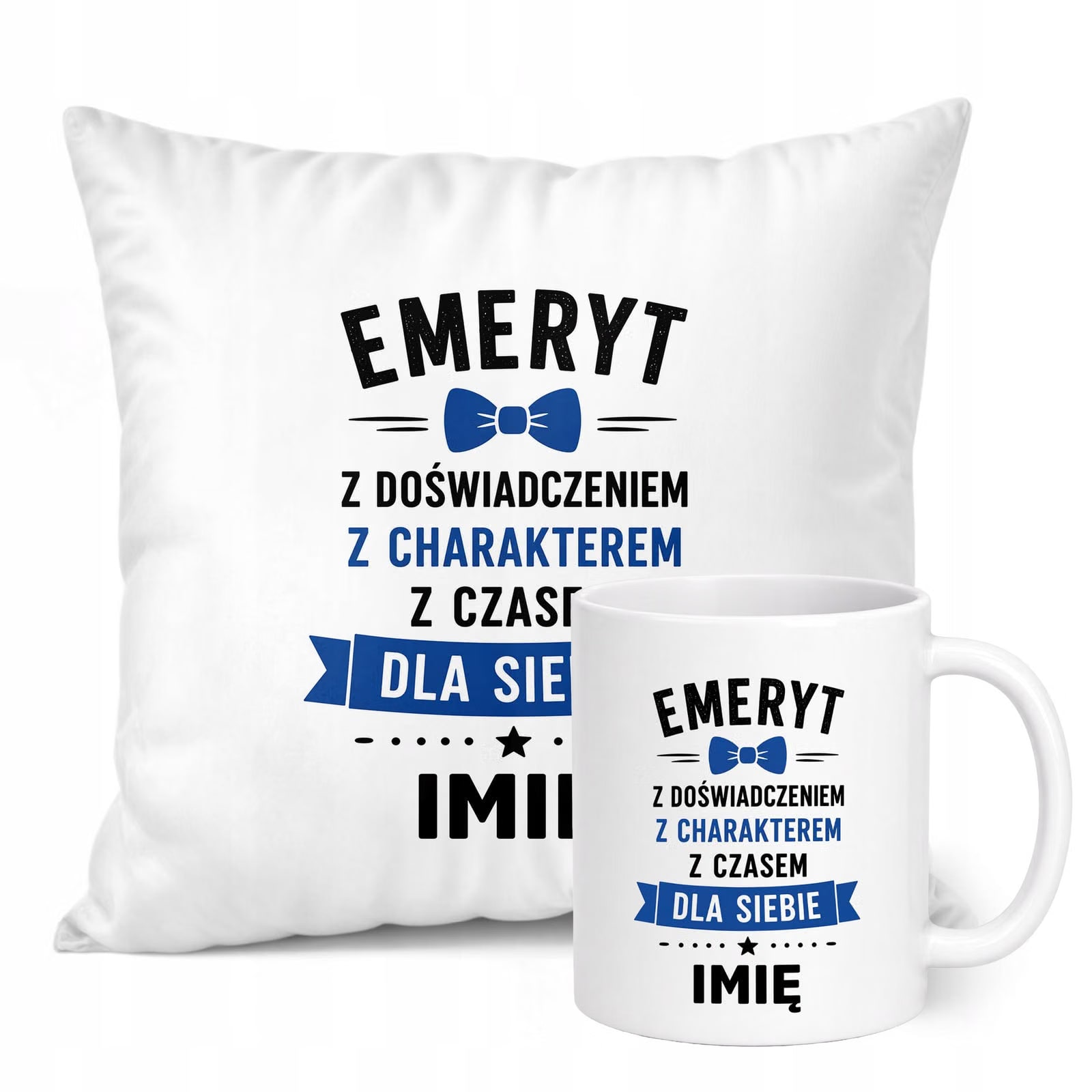 Zestaw Personalizowany Kubek Biały Poduszka Emerytura Dla Emeryta Prezent