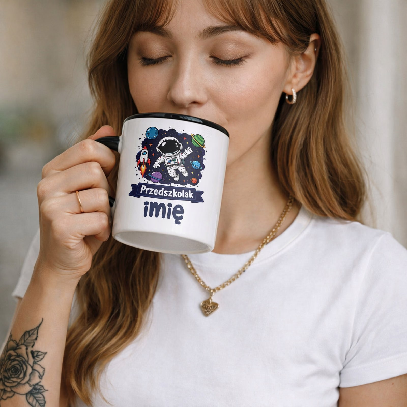 Zestaw Personalizowany Kubek Czarny Poduszka Przedszkolak Astronauta