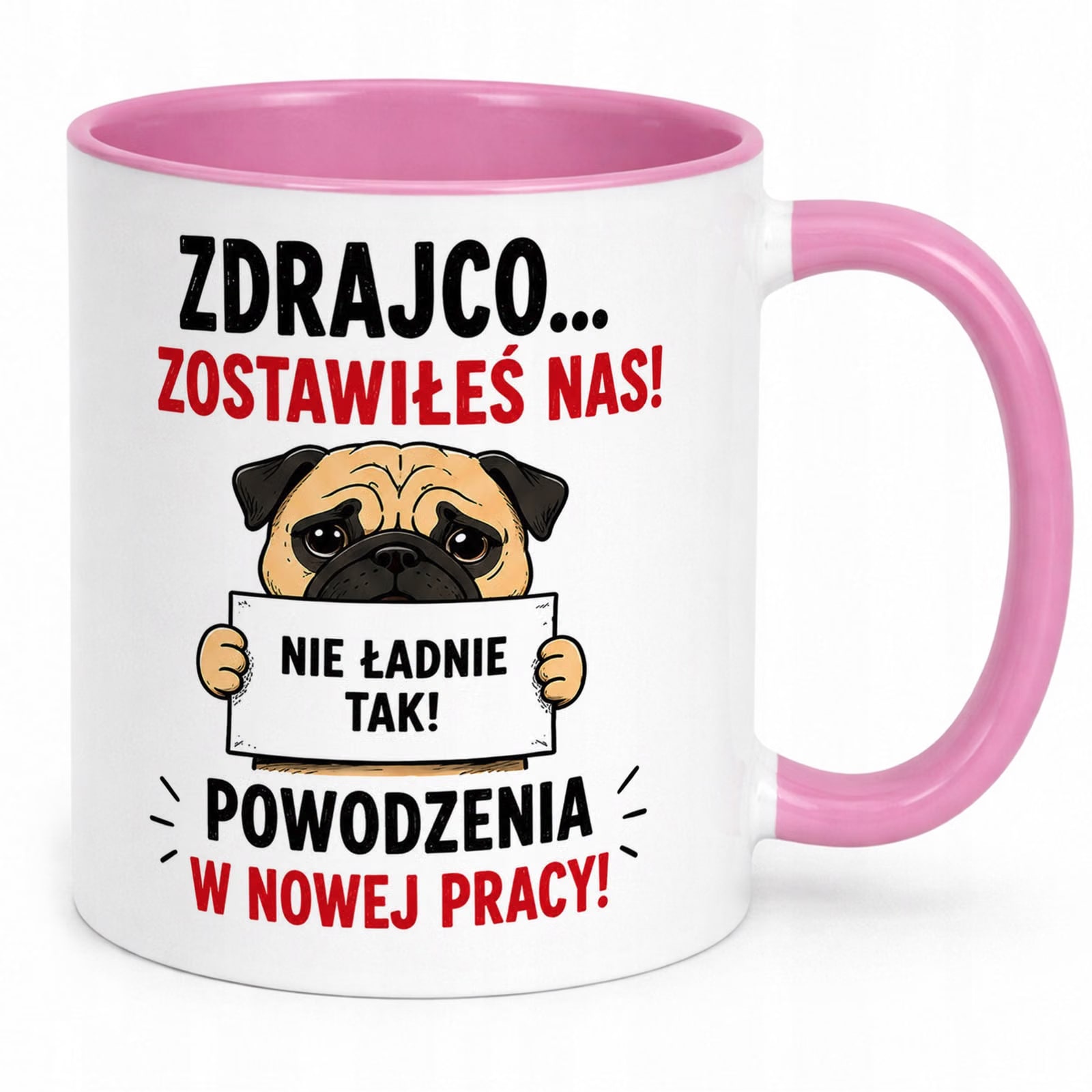 Kubek Różowy z nadrukiem Pożegnanie Odejście z Pracy Dla Kolegi Prezent