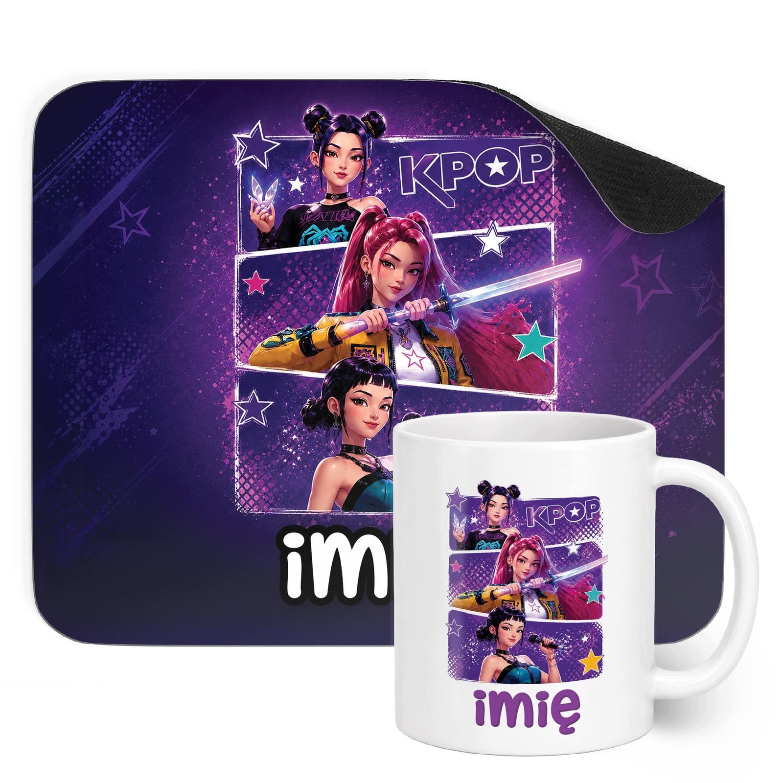 Zestaw personalizowany Kubek Podkładka pod mysz Łowczynie Kpop