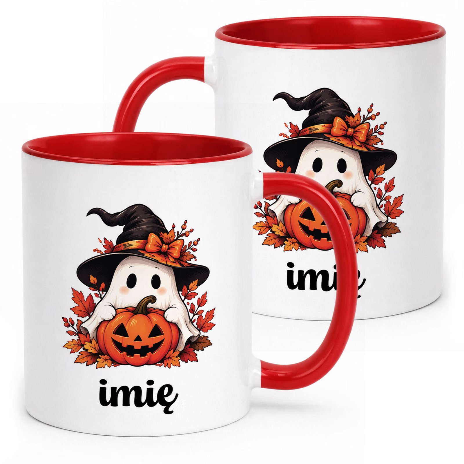 Kubek Czerwony Personalizowany z Nadrukiem Halloween Jesień Prezent
