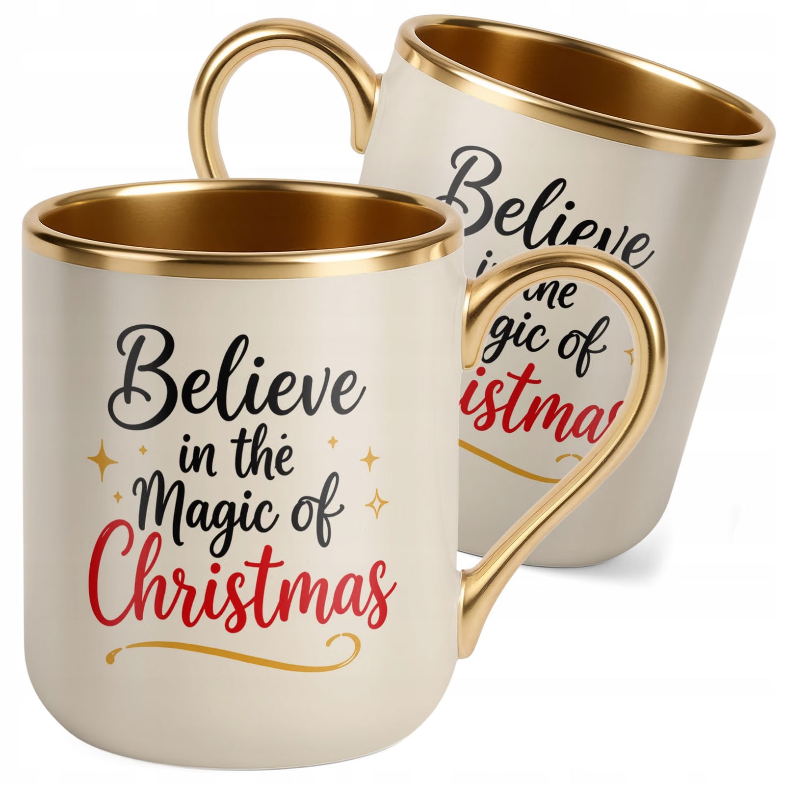 Kubek Premium Złoty Ecru Boże Narodzenie Mikołajki Magic Of Christmas