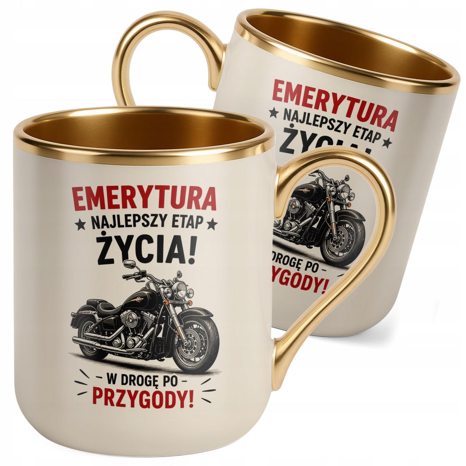Kubek z nadrukiem Premium Złoty Ecru Emerytura Dla Emeryta Prezent