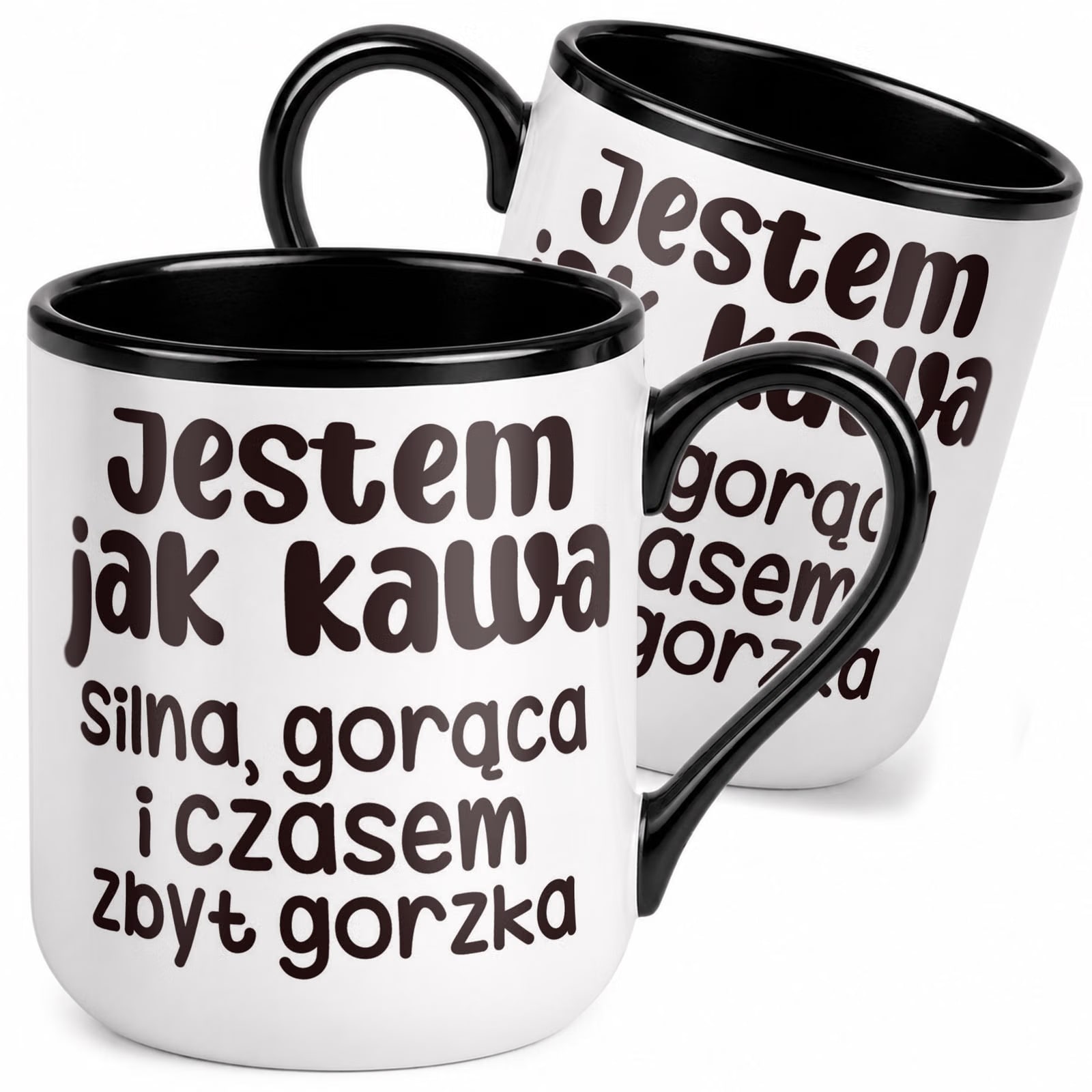 Kubek z nadrukiem Premium Czarny Jestem Jak Kawa Upominek Prezent