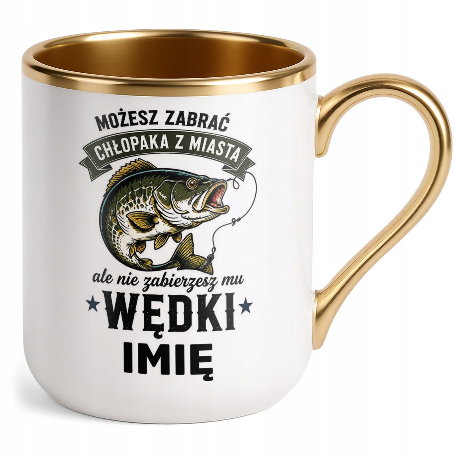 Kubek Personalizowany z nadrukiem Premium Złoty Dla Wędkarza Prezent