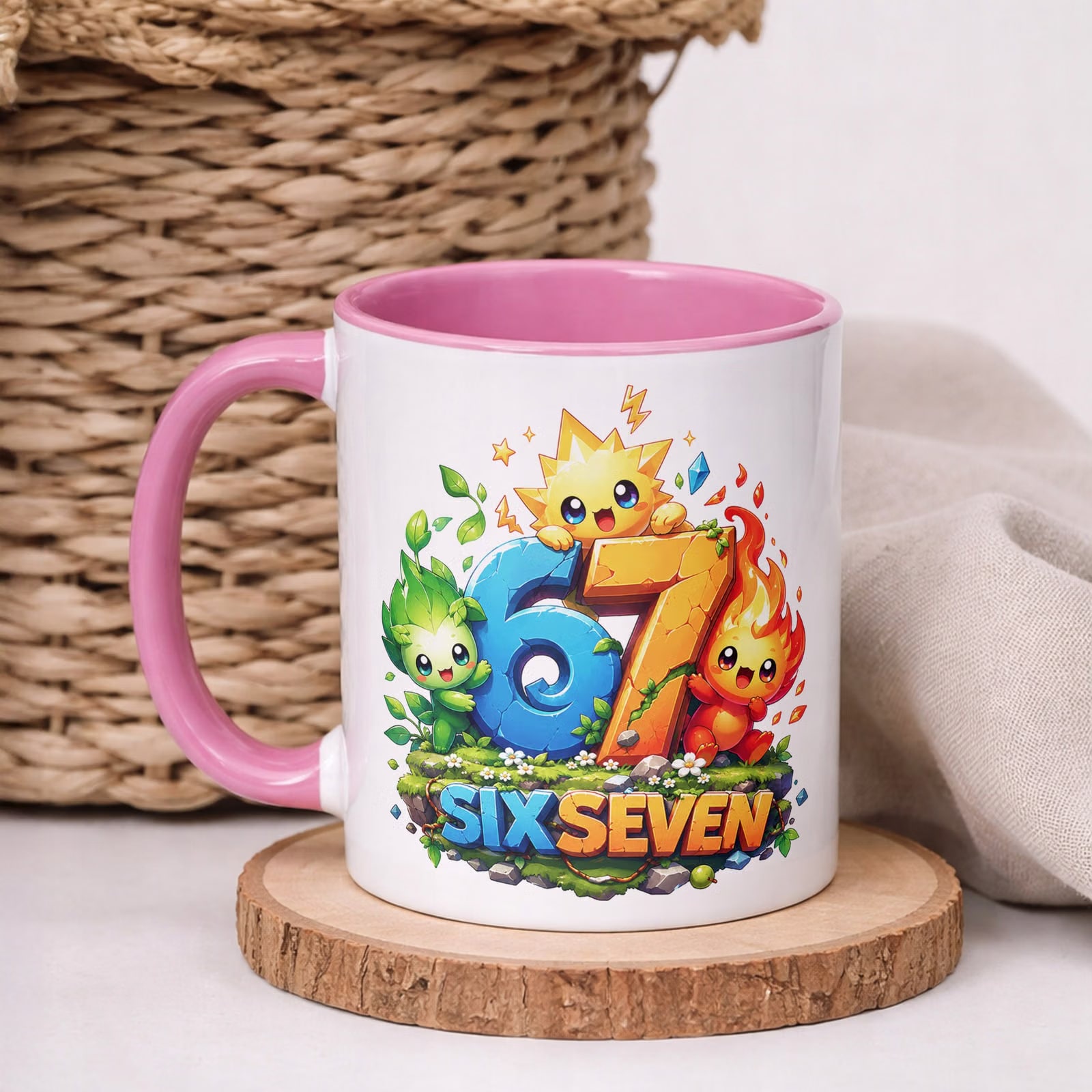 Zestaw Kubek Różowy Poduszka Z Nadrukiem SIX SEVEN 67 Prezent