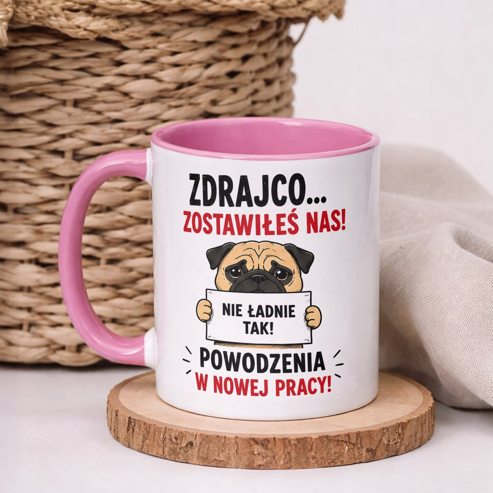 Kubek Różowy z nadrukiem Pożegnanie Odejście z Pracy Dla Kolegi Prezent