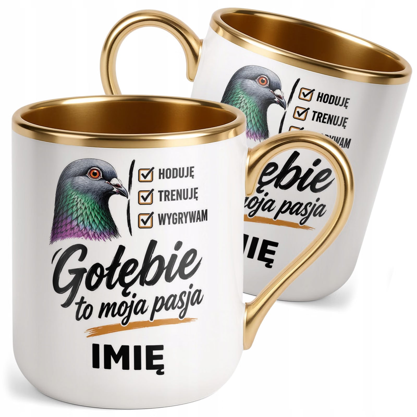 Kubek Personalizowany z nadrukiem Premium Złoty Dla Gołębiarza Prezent