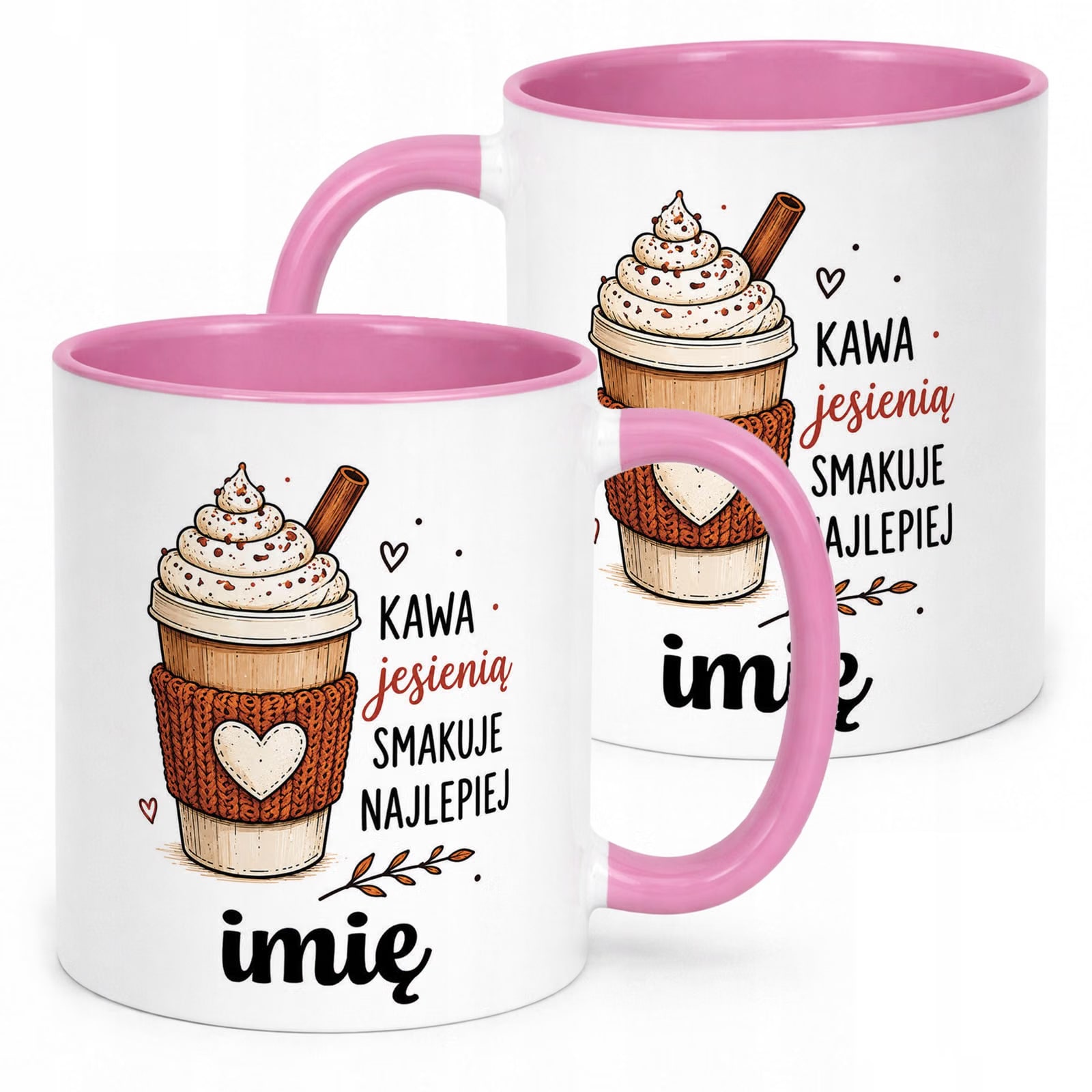 Różowy Kubek personalizowany z nadrukiem Jesienny Jesień Prezent Upominek