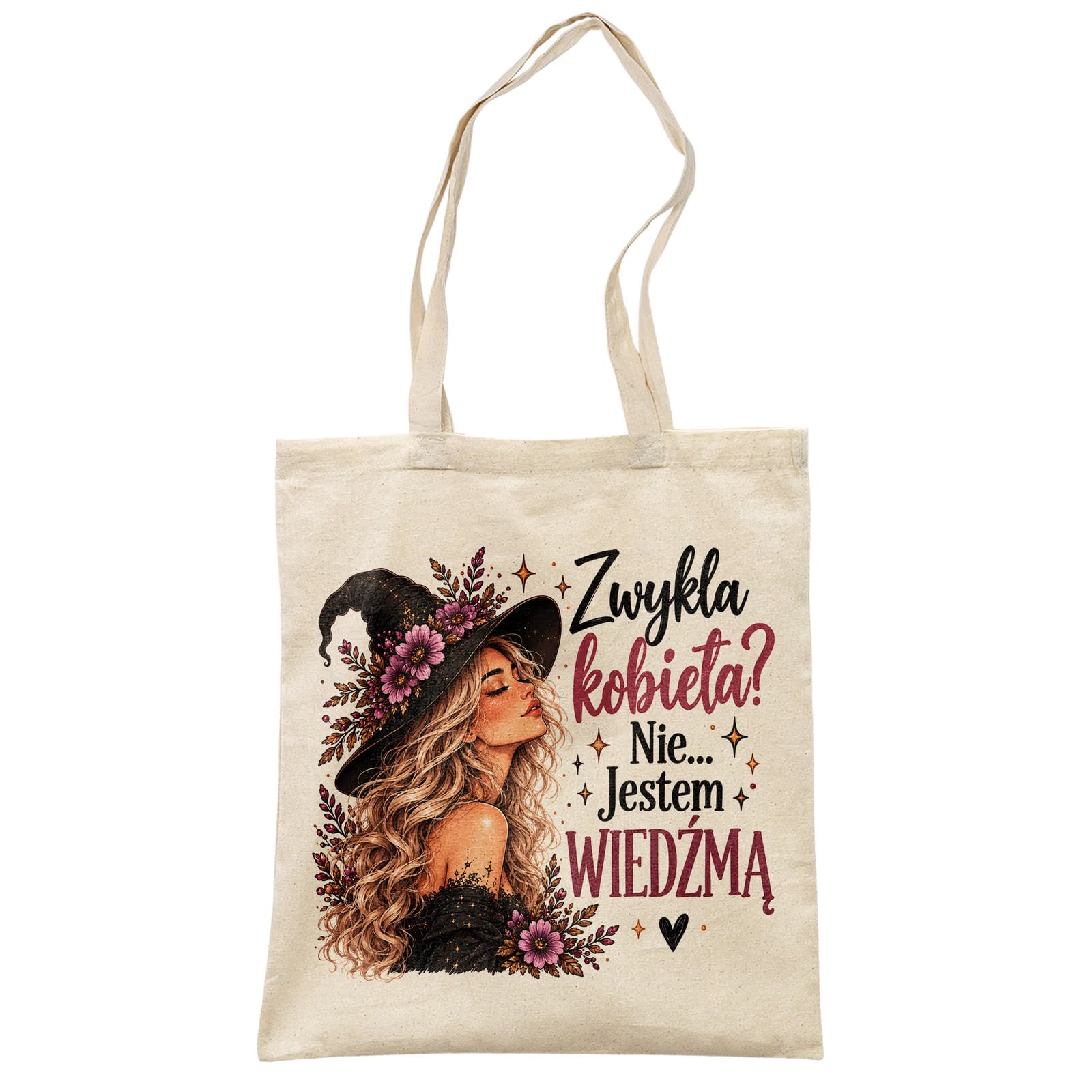 Torba shopper bawełniana dla kobiet wiedźma na zakupy z nadrukiem