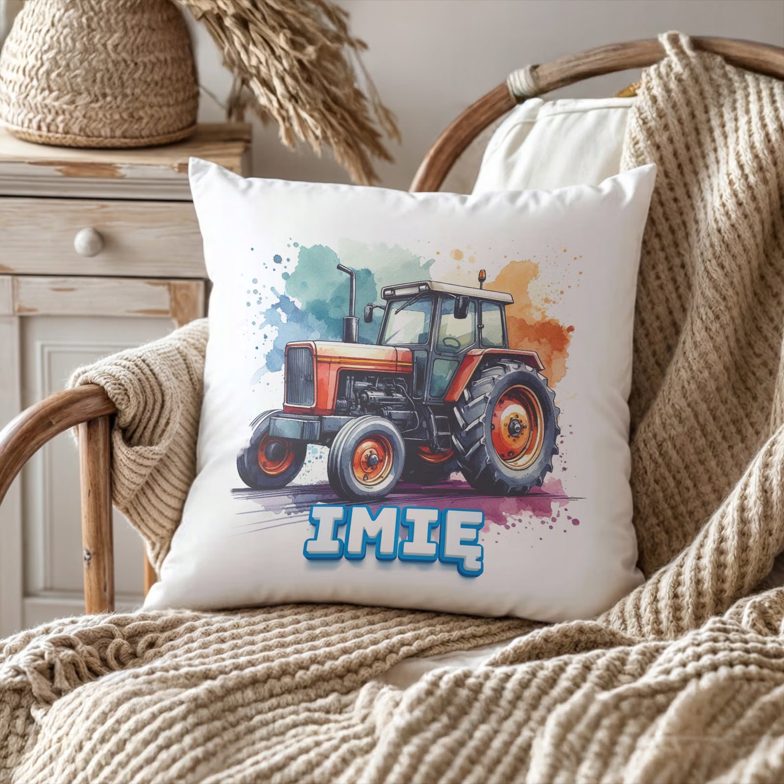 Zestaw Personalizowany Kubek + Poduszka 38×38 cm Traktor Dla Dzieci