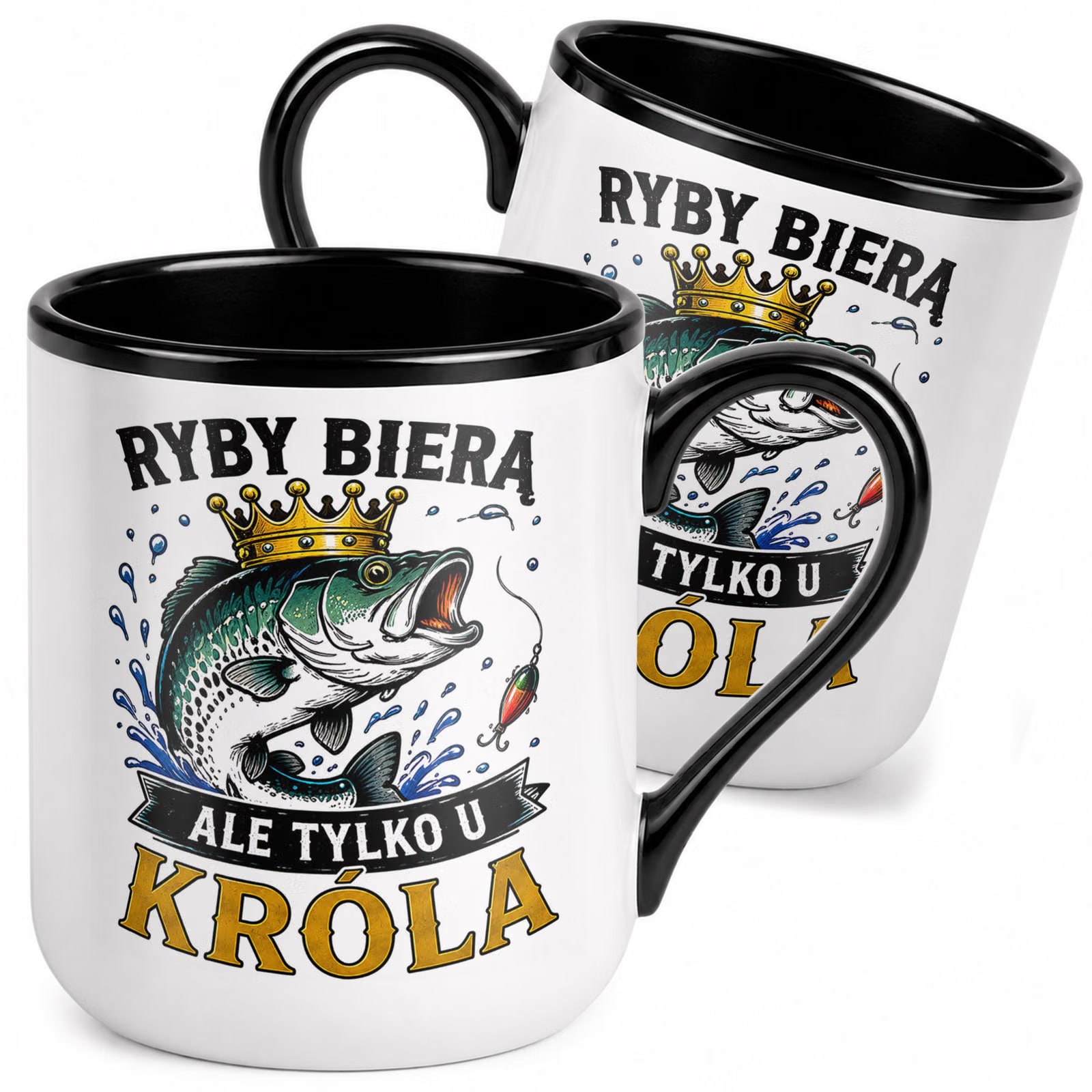 Kubek z nadrukiem Premium Czarny Dla Wędkarza Rybaka Upominek Prezent