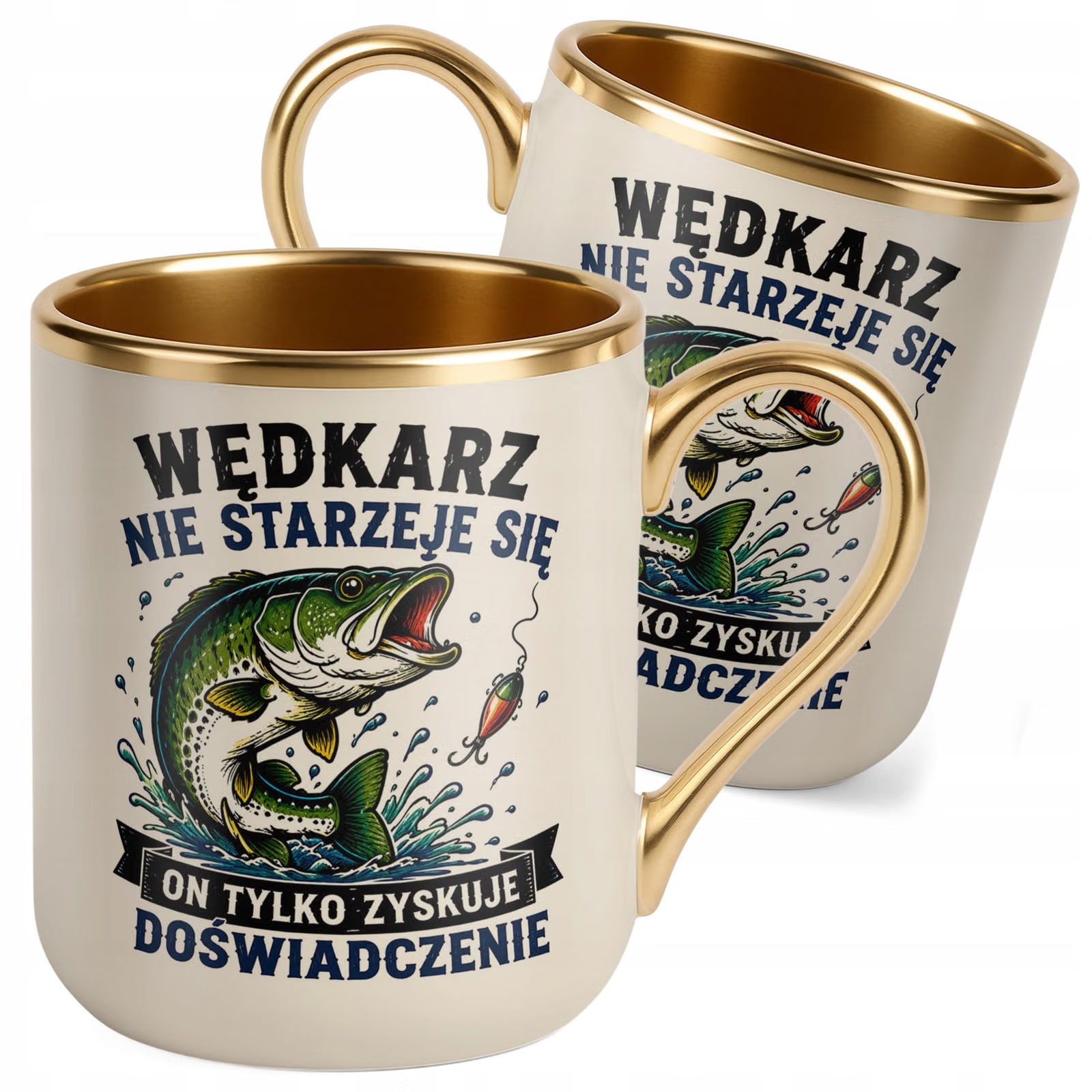 Kubek z nadrukiem Premium Złoty Ecru Dla Wędkarza Rybaka Prezent