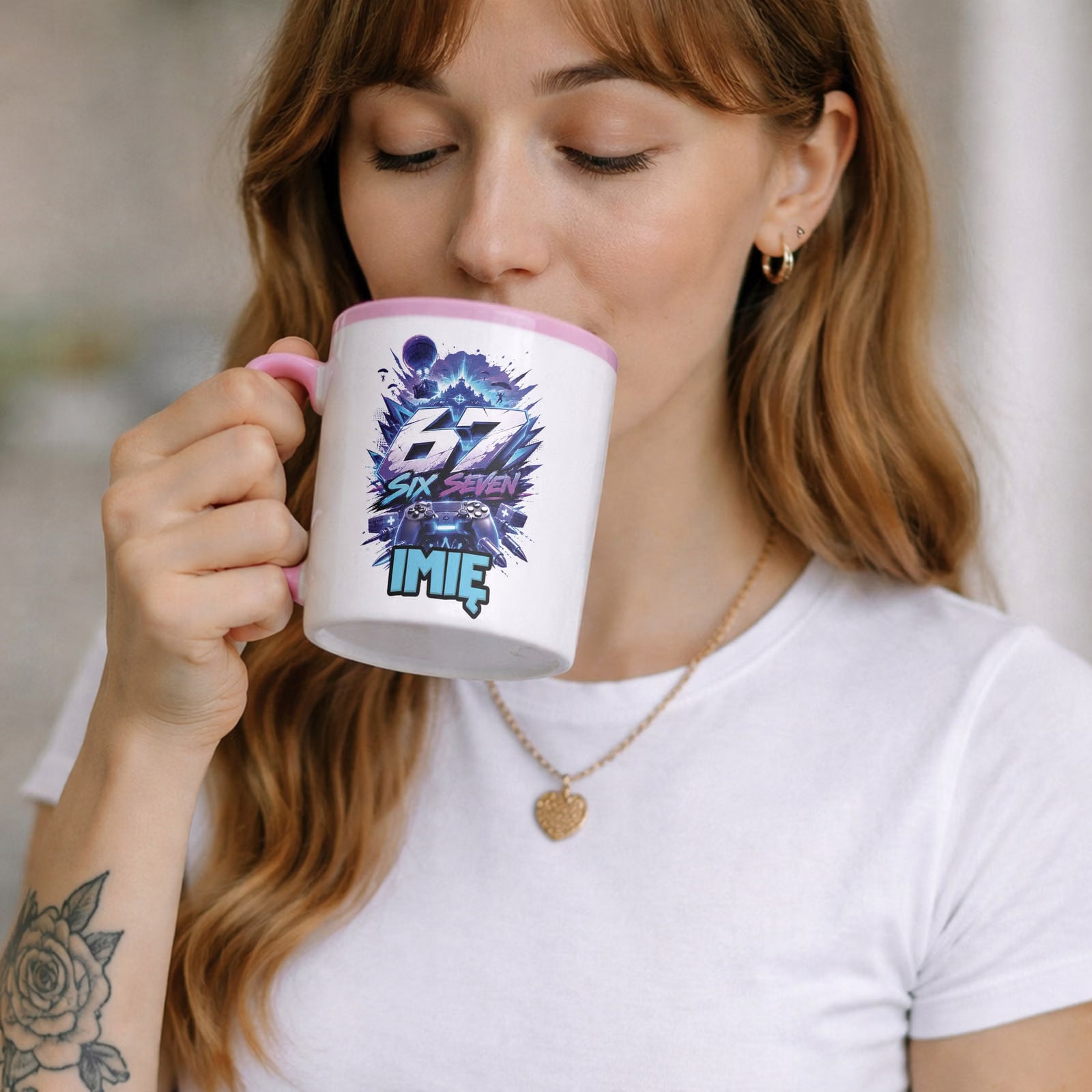 Zestaw personalizowany Kubek Różowy Podkładka pod mysz 67 Six Seven