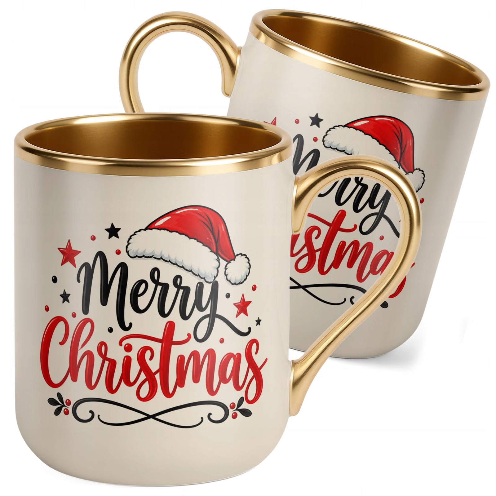 Kubek Premium Złoty Ecru Boże Narodzenie Mikołajki Merry Christmas Prezent