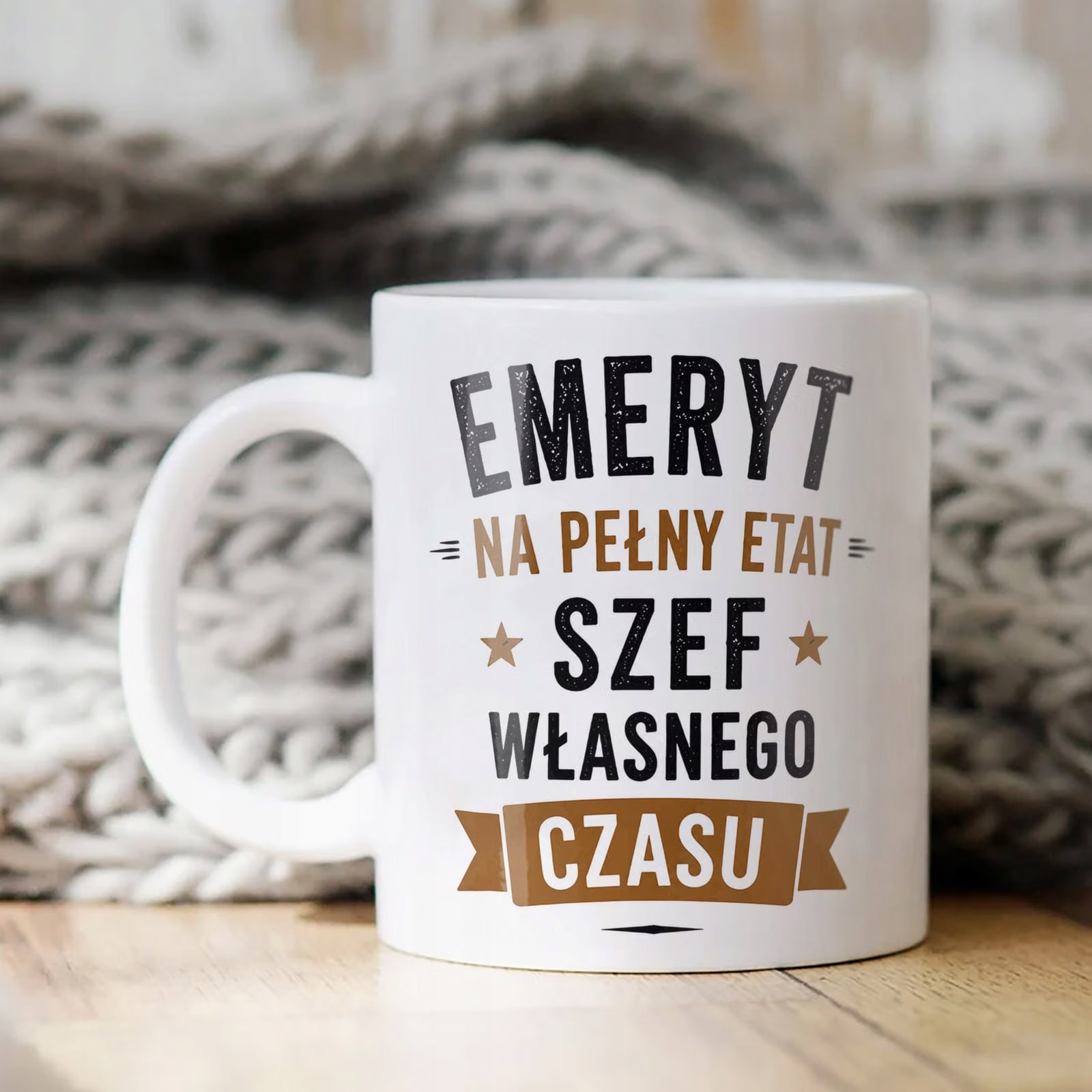 Biały Kubek z nadrukiem Emerytura Dla Emeryta Upominek Prezent