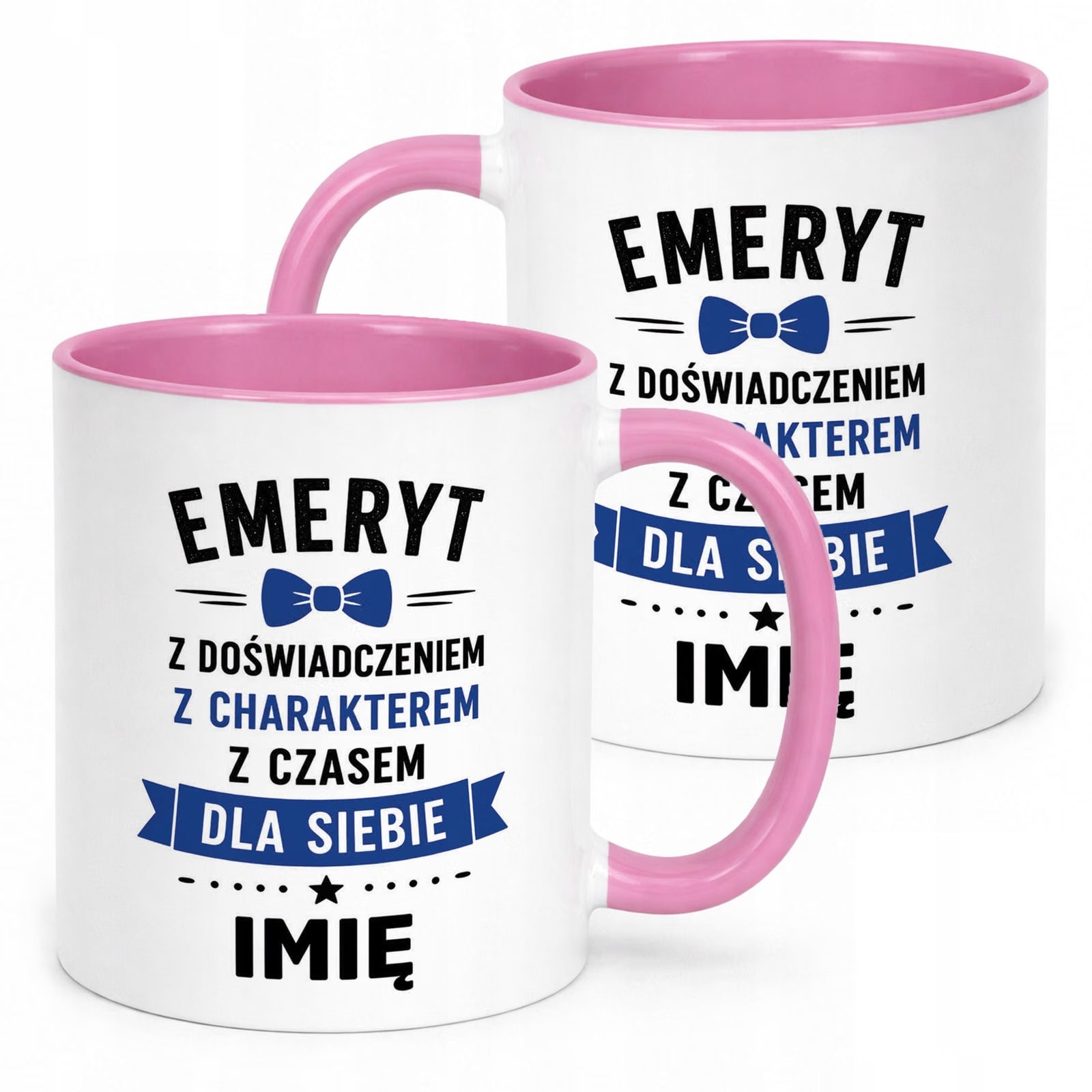 Kubek Różowy Personalizowany z Nadrukiem Emerytura Dla Emeryta Prezent