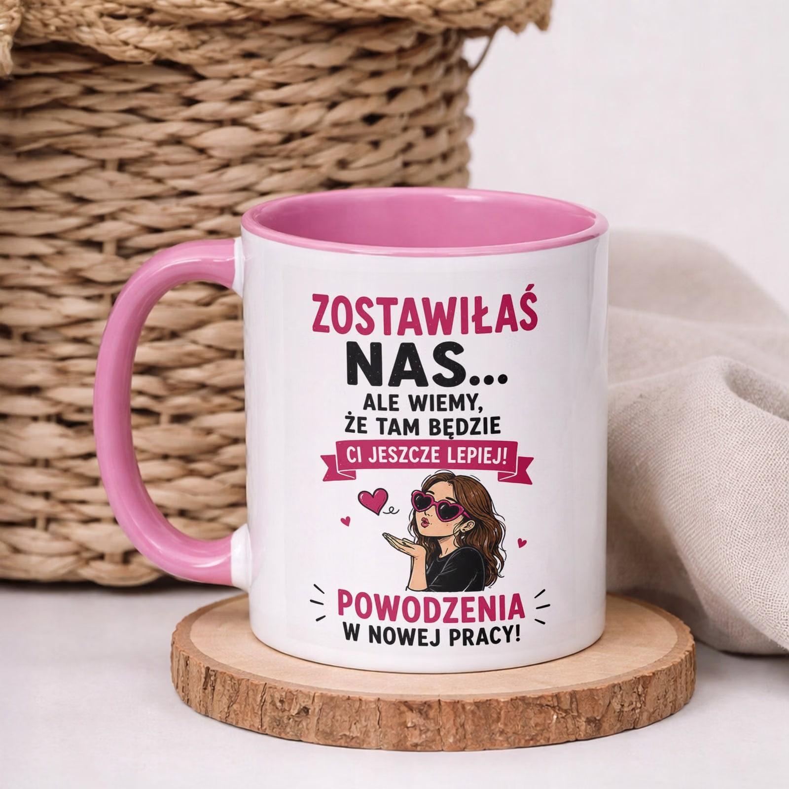 Kubek Różowy z nadrukiem Pożegnanie Odejście z Pracy Dla Koleżanki