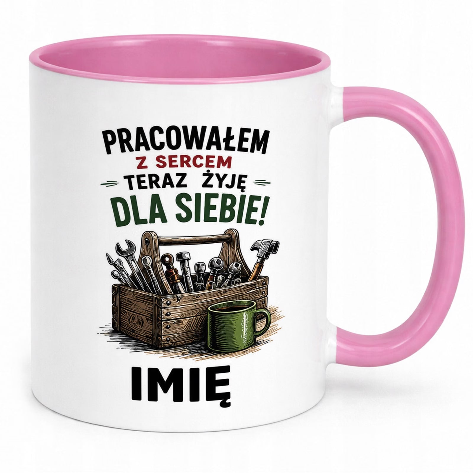 Kubek Różowy Personalizowany z Nadrukiem Emerytura Dla Emeryta Prezent
