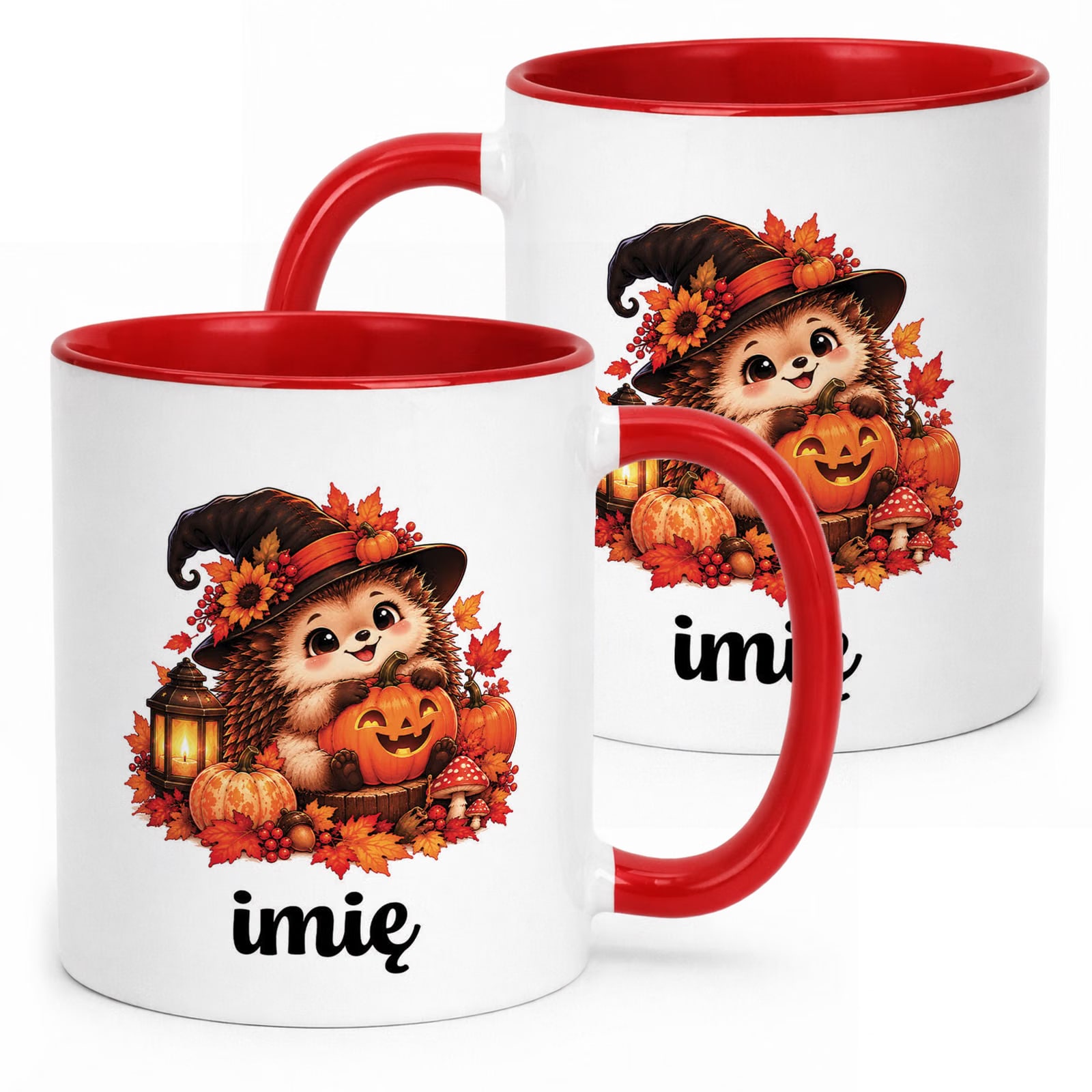 Kubek Czerwony Personalizowany z Nadrukiem Halloween Jesień Prezent