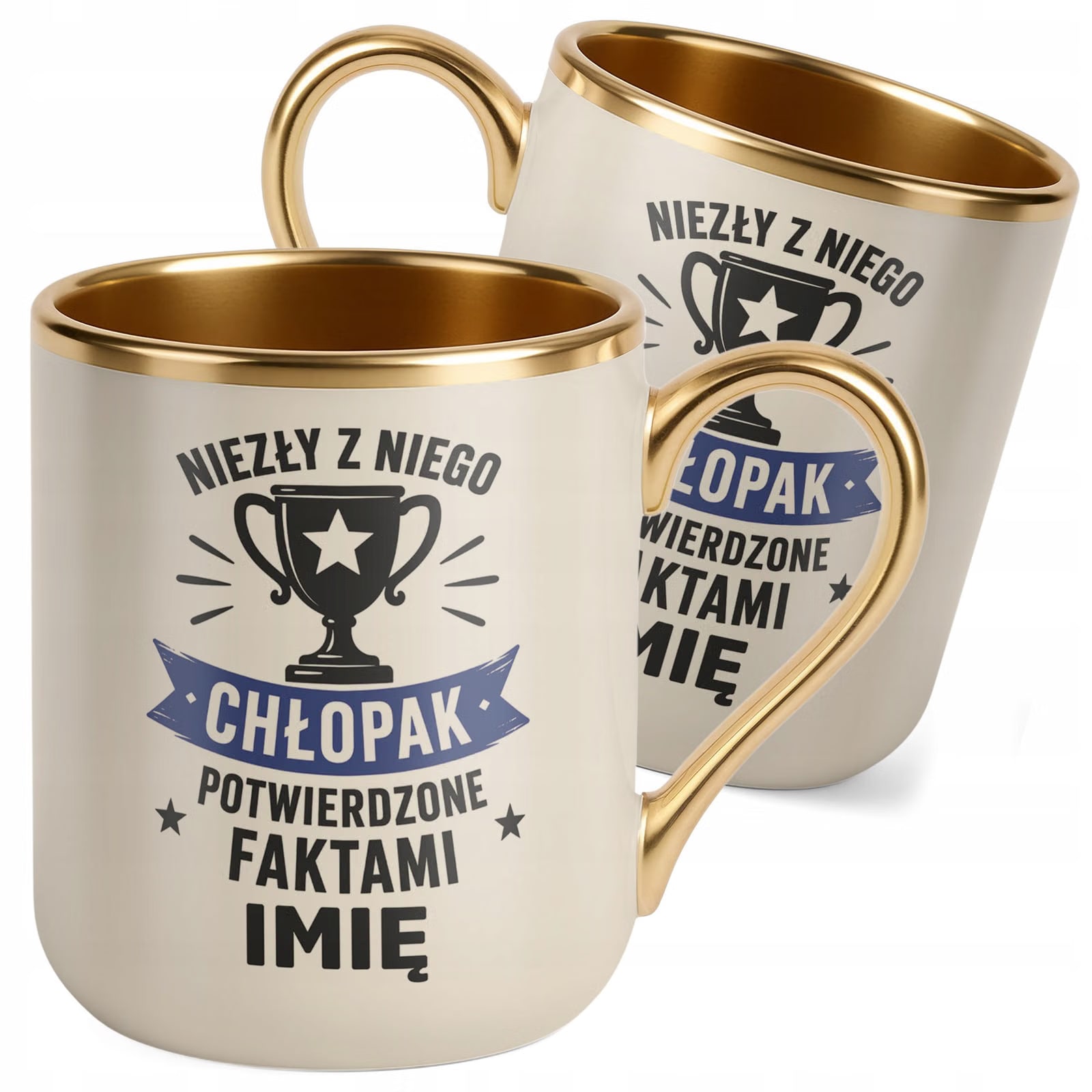 Kubek personalizowany z nadrukiem Premium Złoty Ecru Dzień Chłopaka