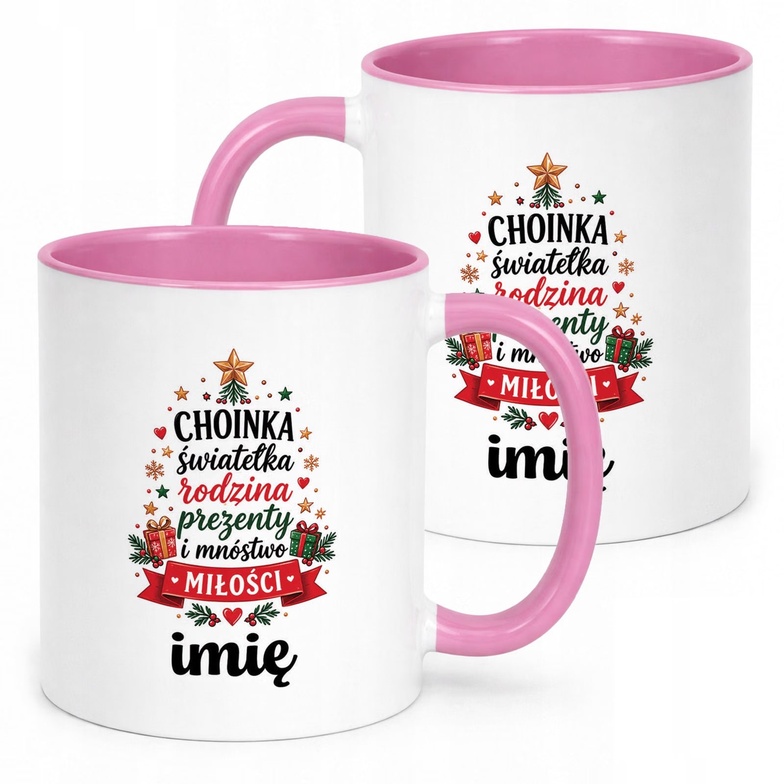 Kubek Różowy Personalizowany z Nadrukiem Boże Narodzenie Święta Prezent