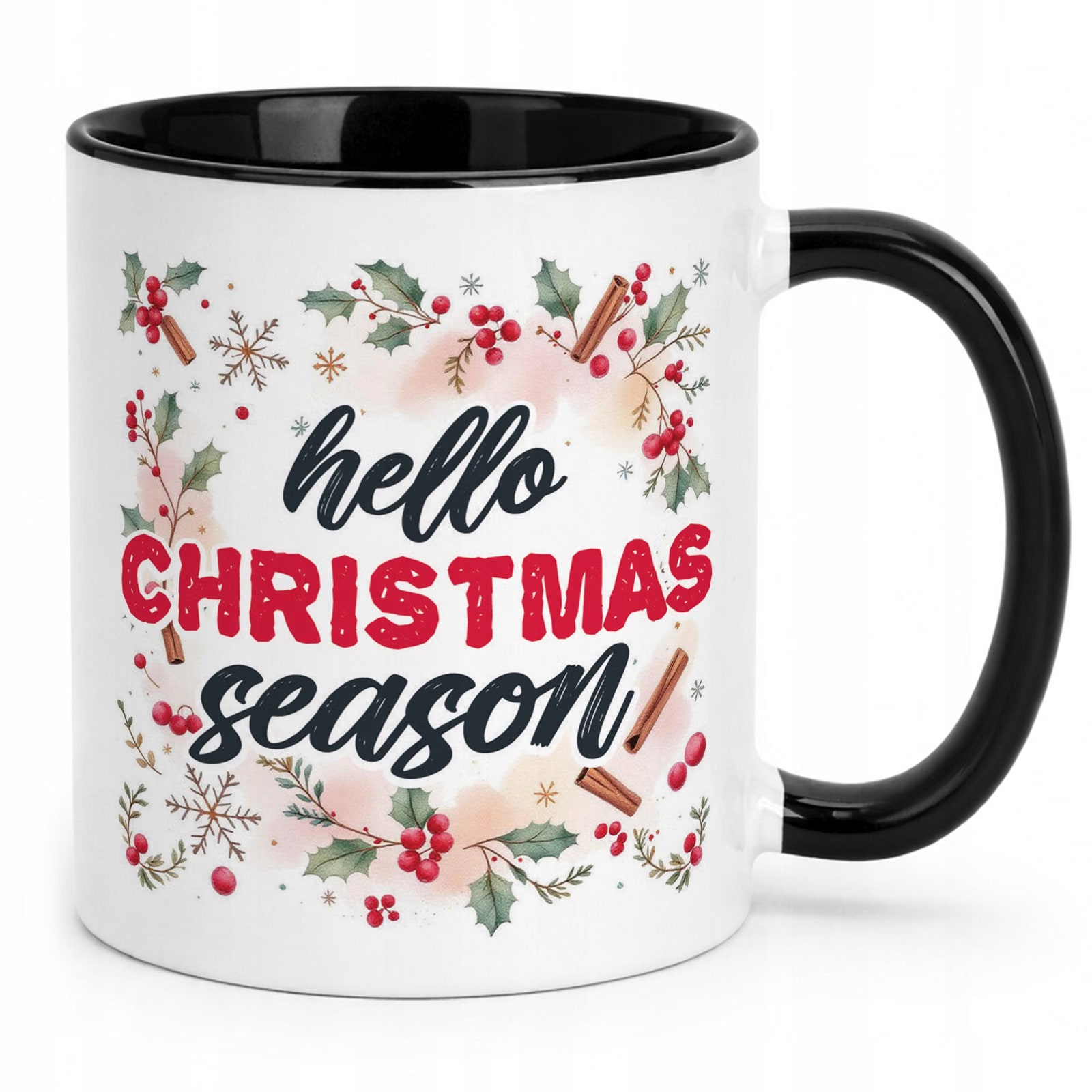 Kubek Czarny z Nadrukiem Boże Narodzenie Hello Christmas Season Prezent