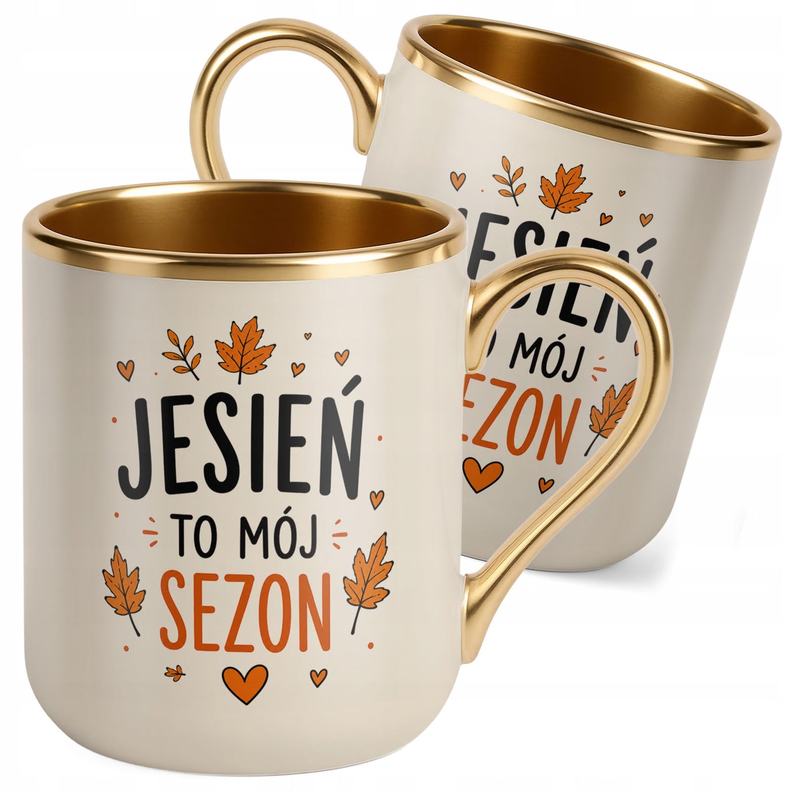 Kubek z nadrukiem Premium Złoty Ecru Jesienny Jesień Prezent