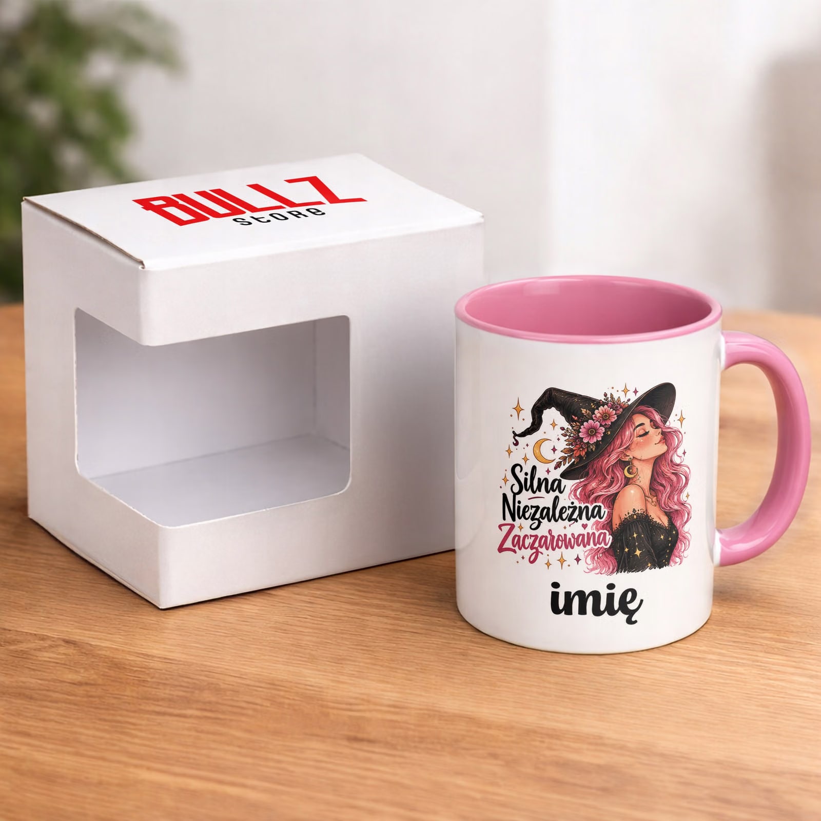 Kubek Różowy Personalizowany z Nadrukiem Dla Kobiet Czarownica Wiedźma
