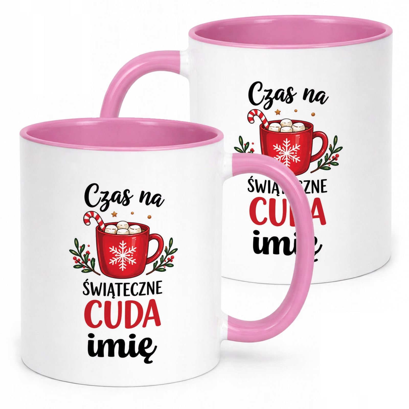 Kubek Różowy Personalizowany z Nadrukiem Boże Narodzenie Święta Prezent