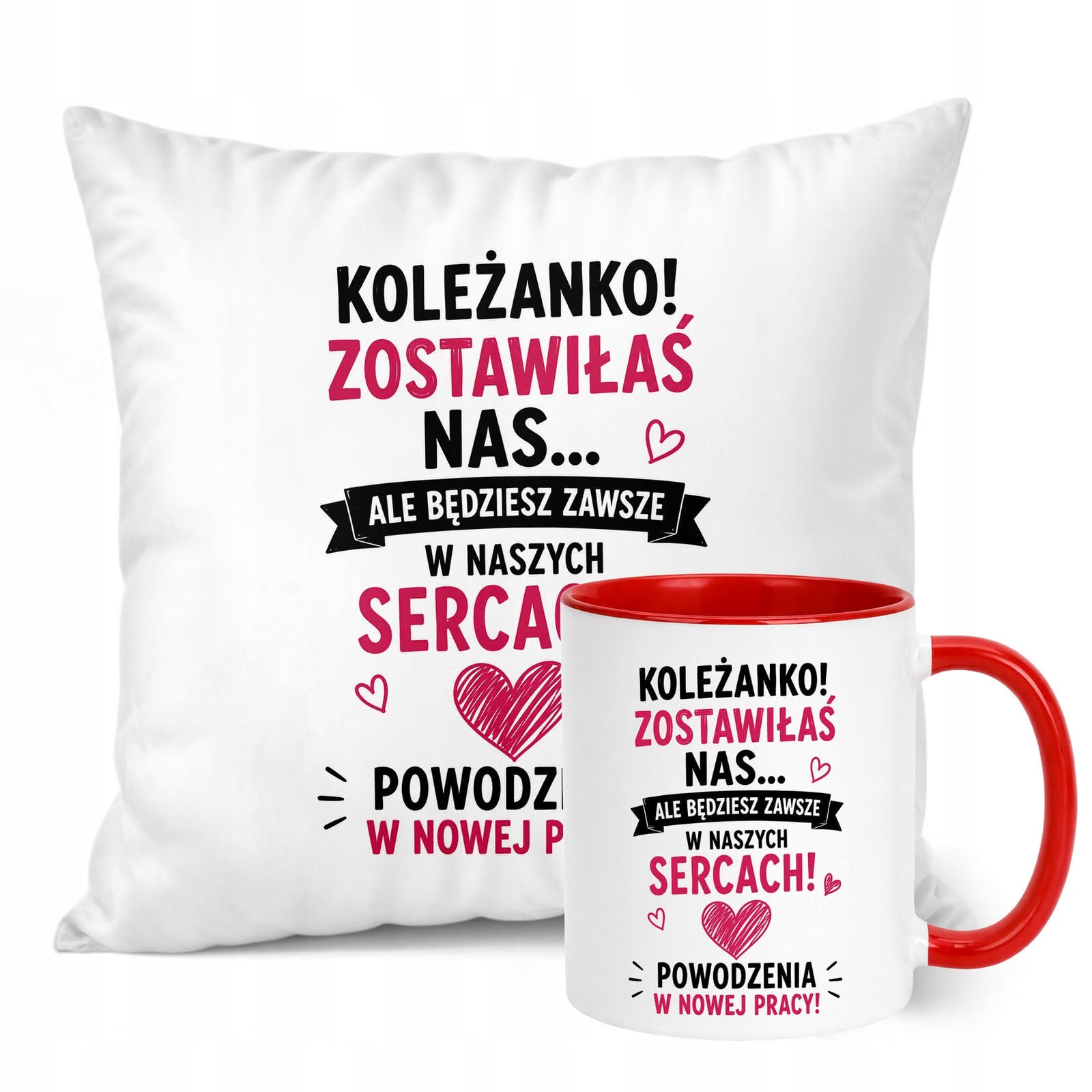 Zestaw Kubek Czerwony Poduszka Z Nadrukiem Odejście z Pracy Prezent