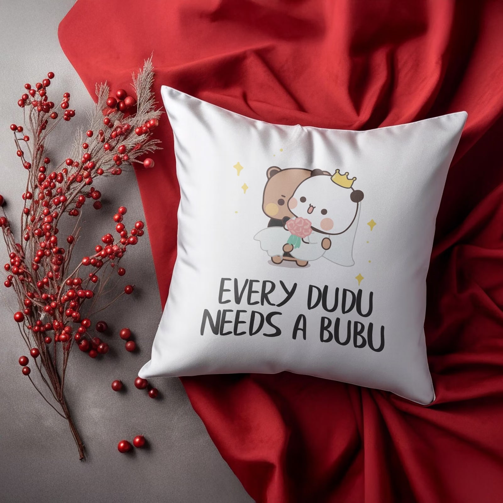 Zestaw Kubek + Poduszka 38×38 cm Walentynki Bubu i Dudu Dla Pary Prezent
