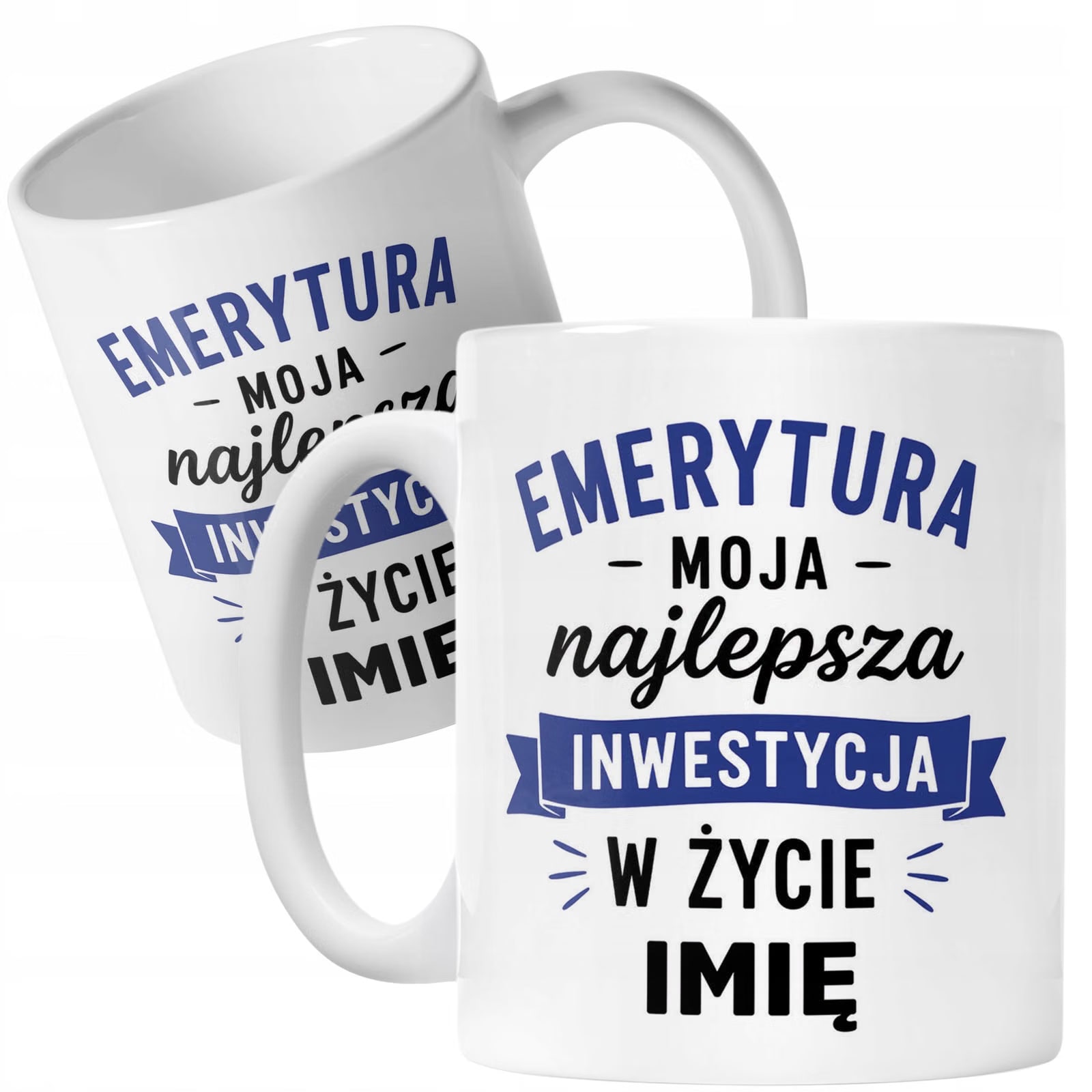 Biały Kubek Personalizowany z Nadrukiem Emerytura Dla Emeryta Prezent