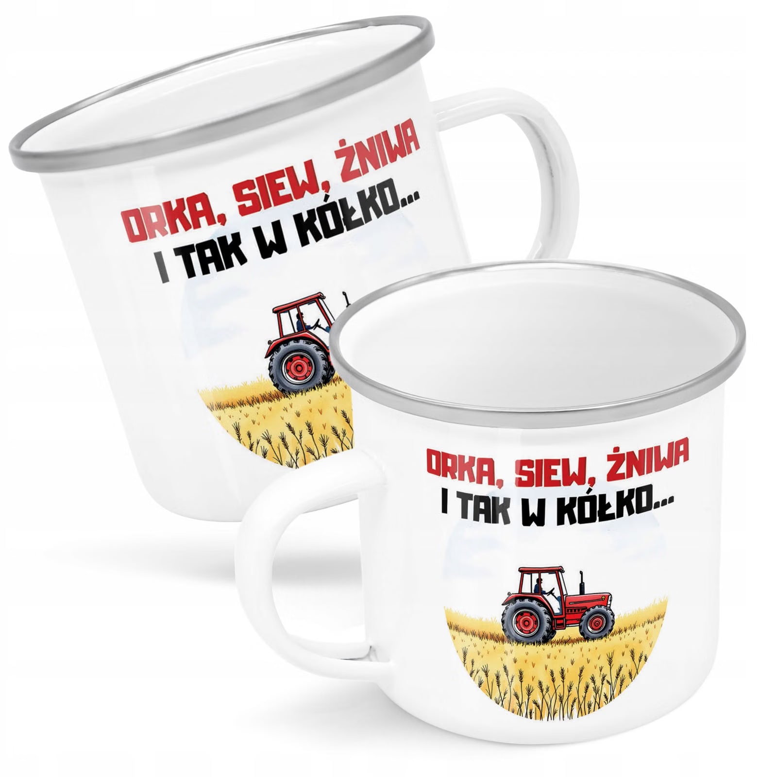 Kubek Emaliowany Rolnik Dla Rolnika Traktor z Nadrukiem Biały Metalowy