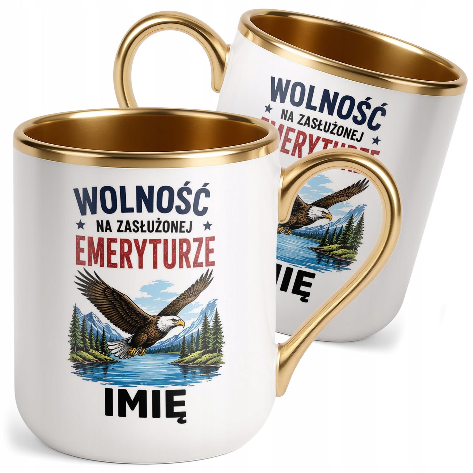 Kubek Personalizowany z nadrukiem Premium Złoty Emerytura Prezent